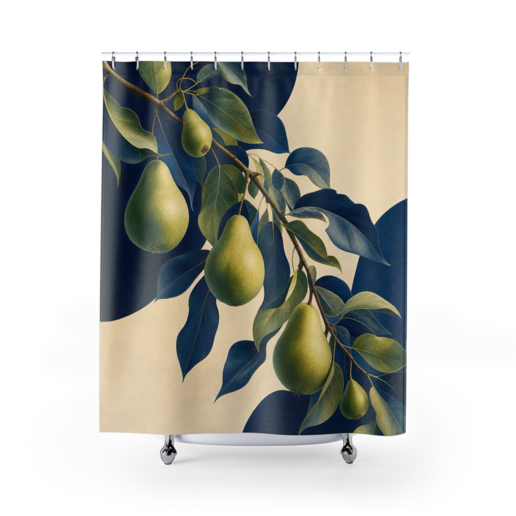 Blue and Green Cascading Pear Branch Shower Curtain