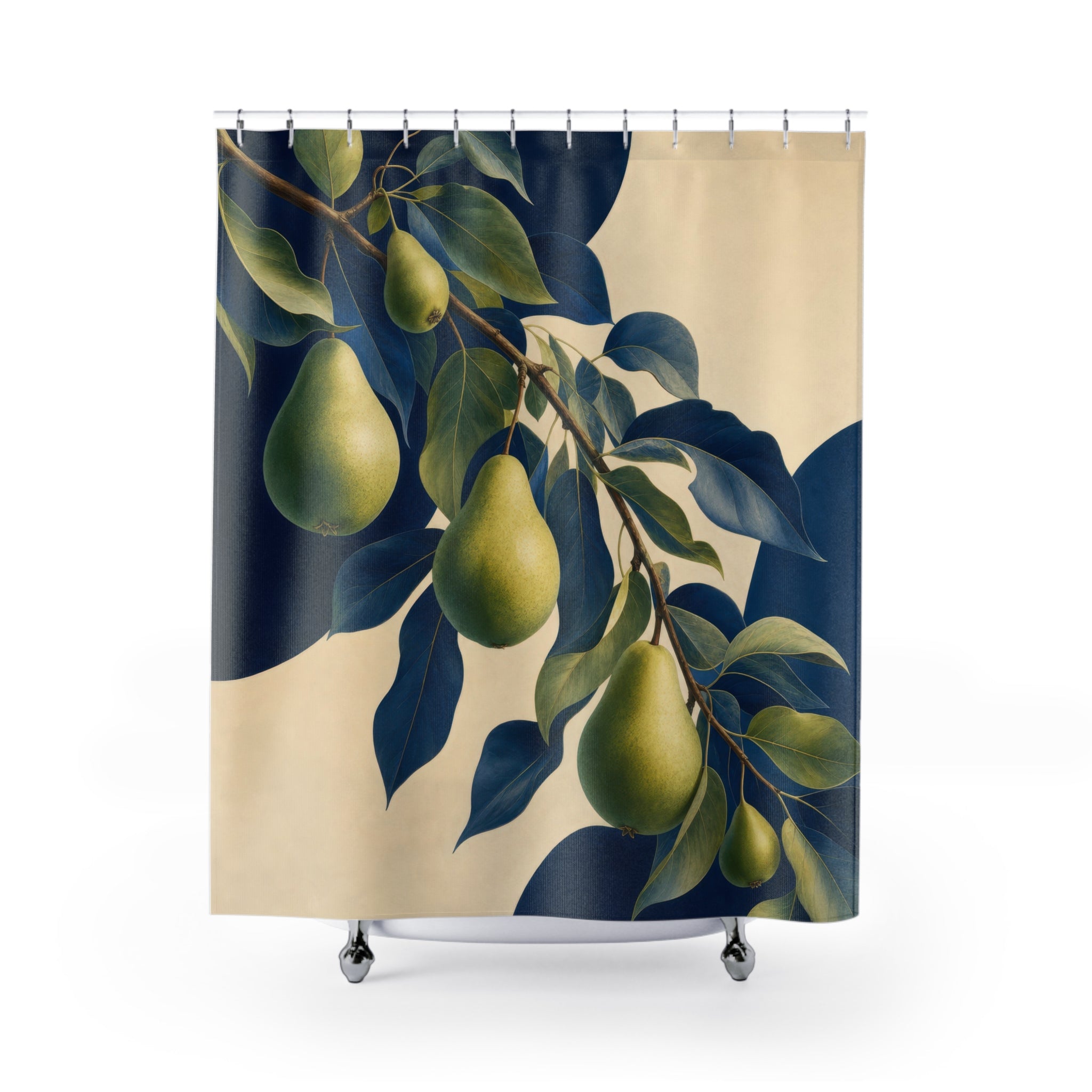Blue and Green Cascading Pear Branch Shower Curtain