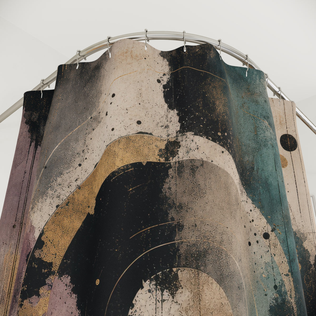 Black Teal Circle Abstract Shower Curtain