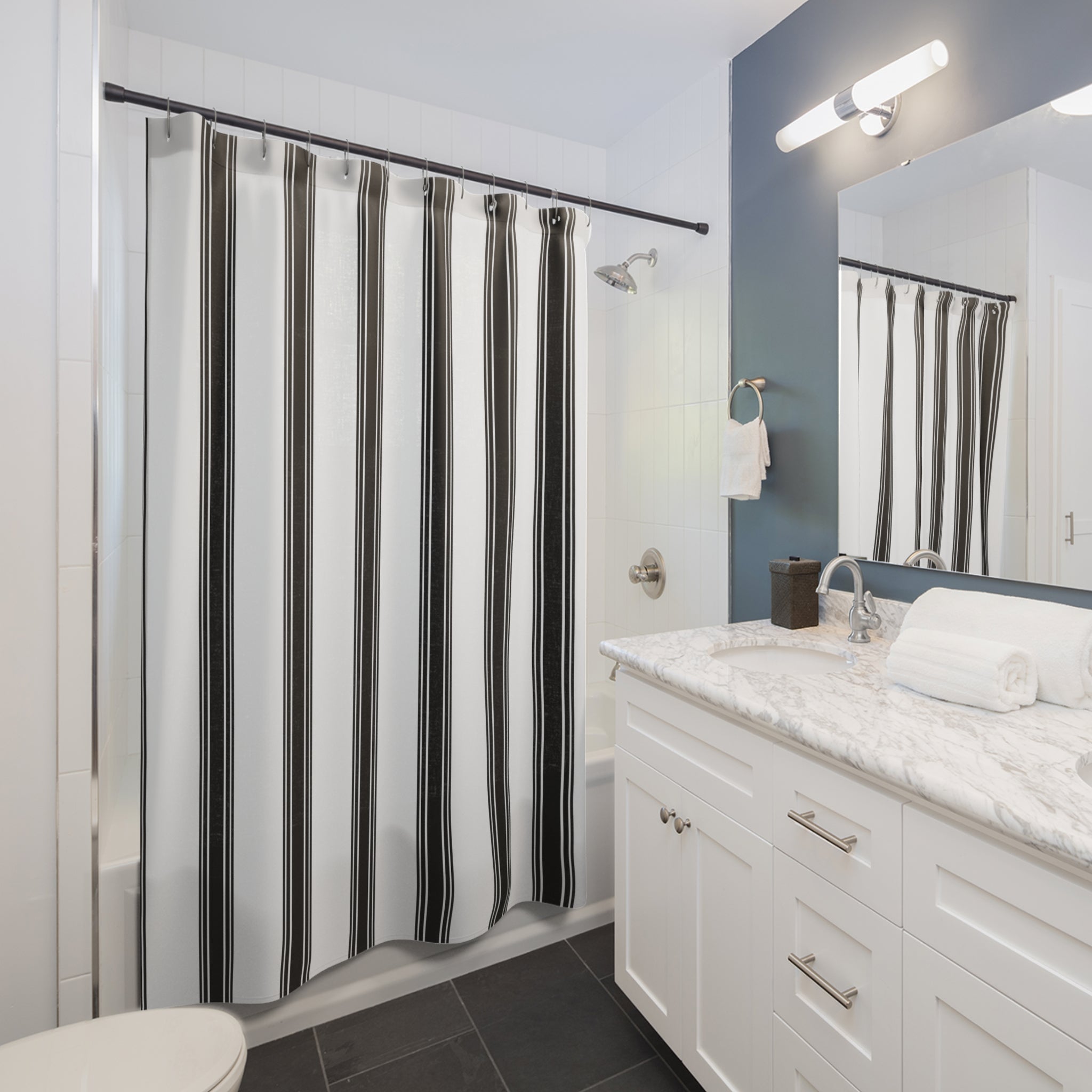 Black Ticking Stripe Shower Curtain – French Country