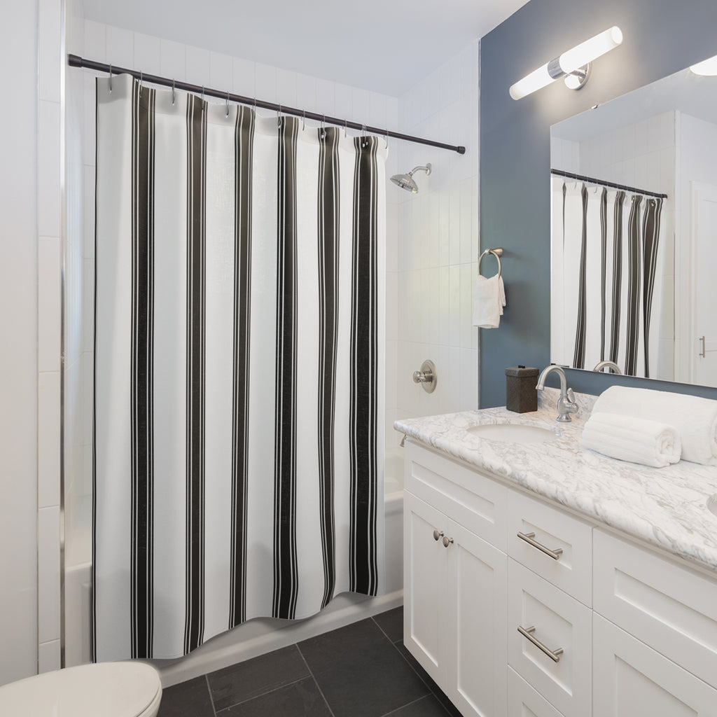 Black Ticking Stripe Shower Curtain – Modern Farmhouse