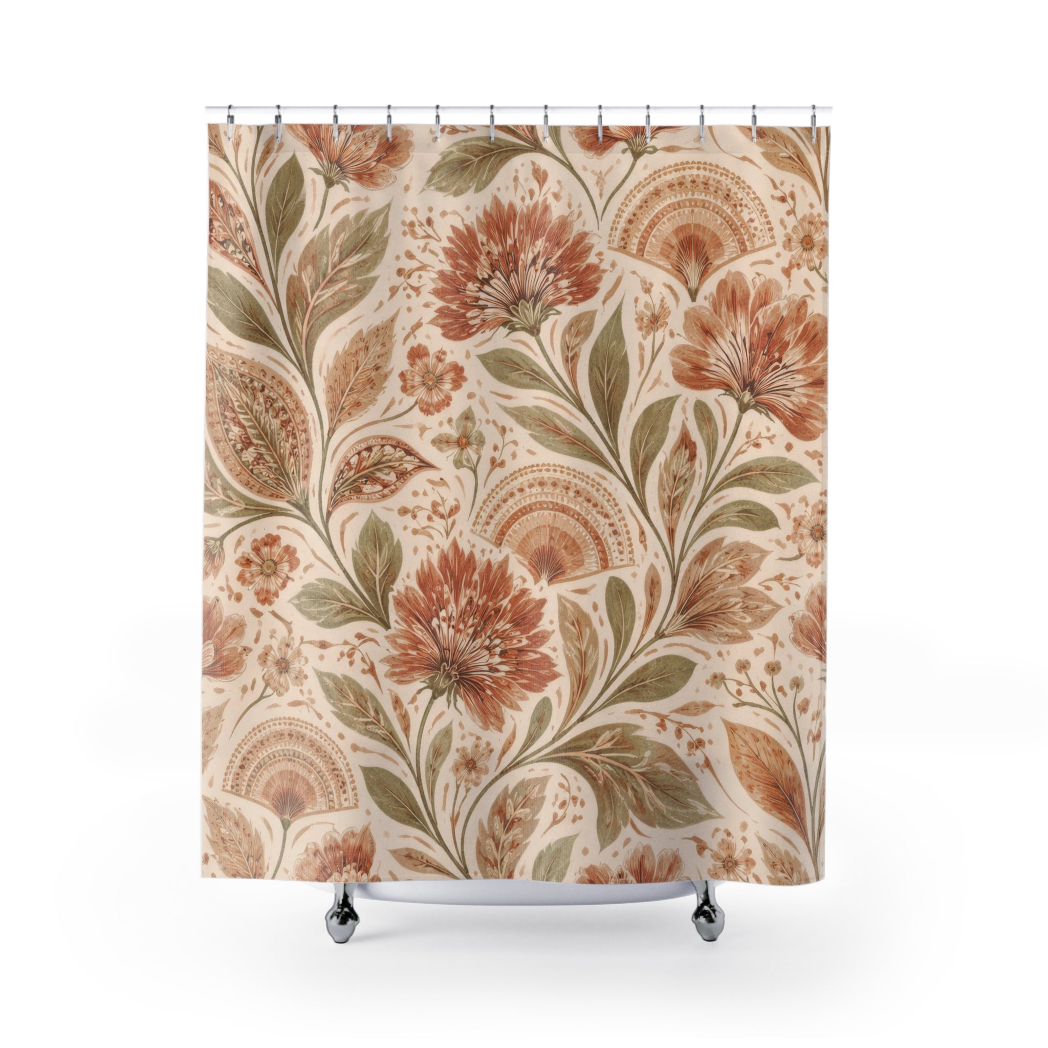 Boho Floral Shower Curtain – Terracotta Sage