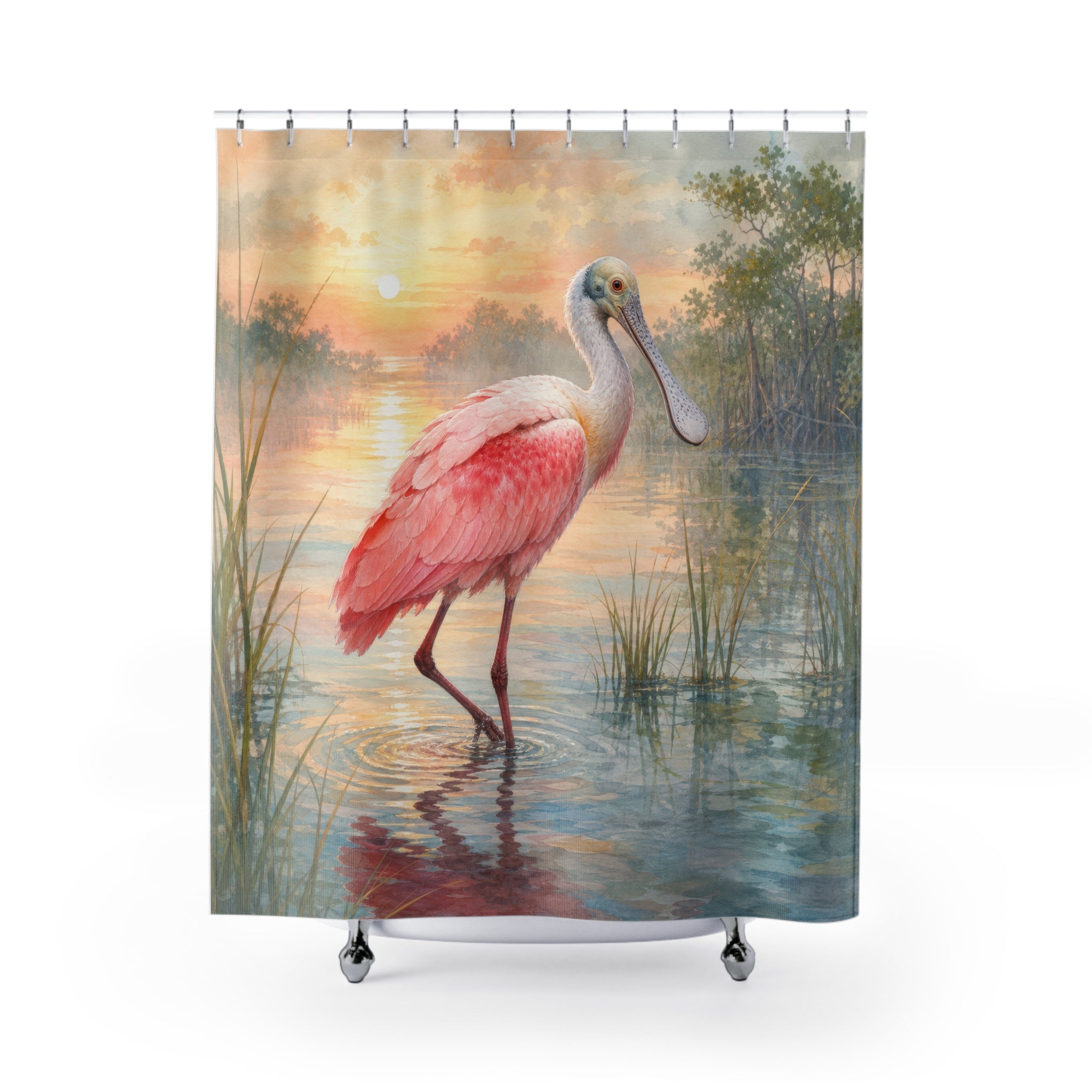 Watercolor Roseate Spoonbill Shower Curtain