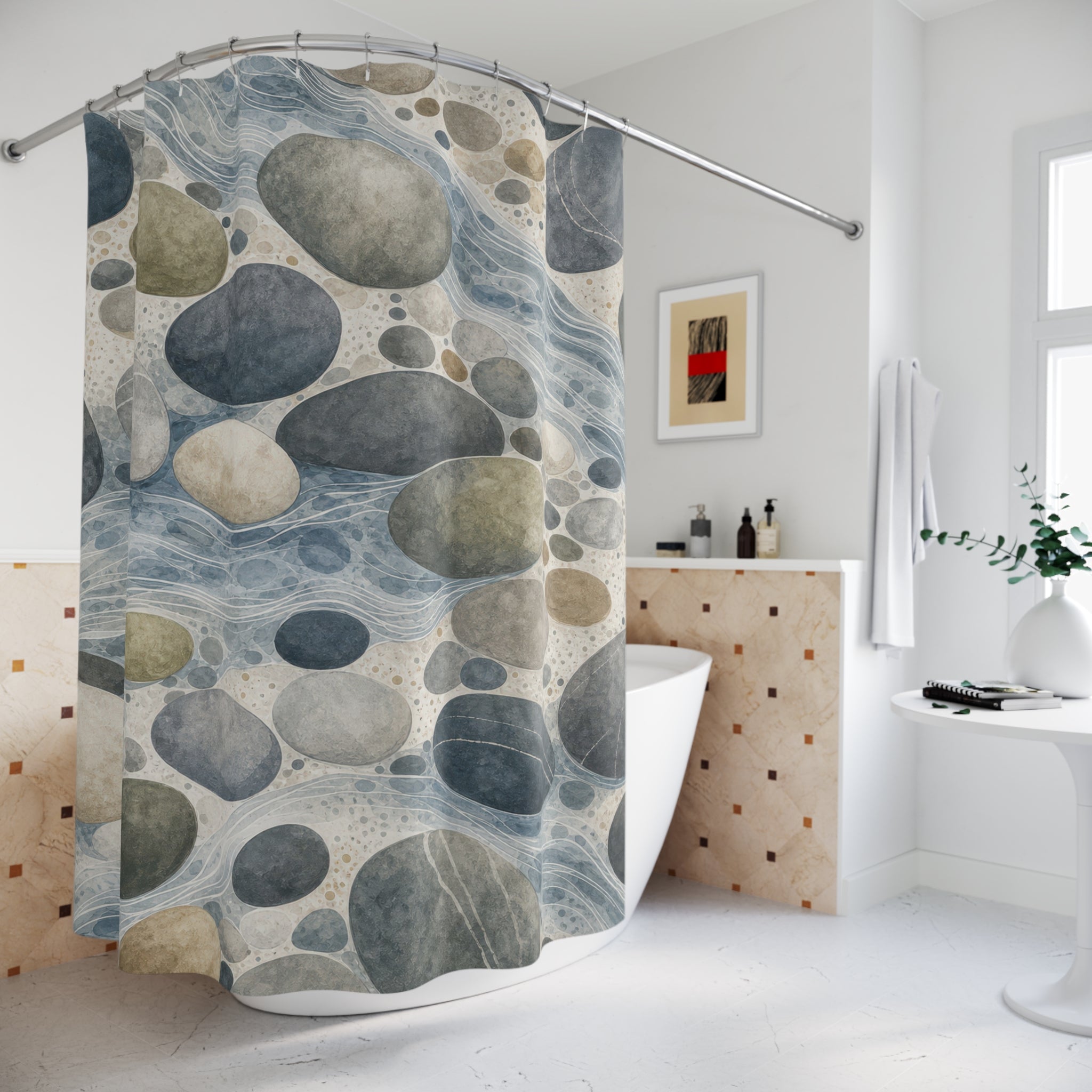 River Stone Watercolor Shower Curtain