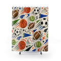 Sports Ball Shower Curtain, Basketball Soccer Football Bathroom Decor, Athletic Kids Bath Curtain, Boys Sports Bathroom Art, Game Room Decor