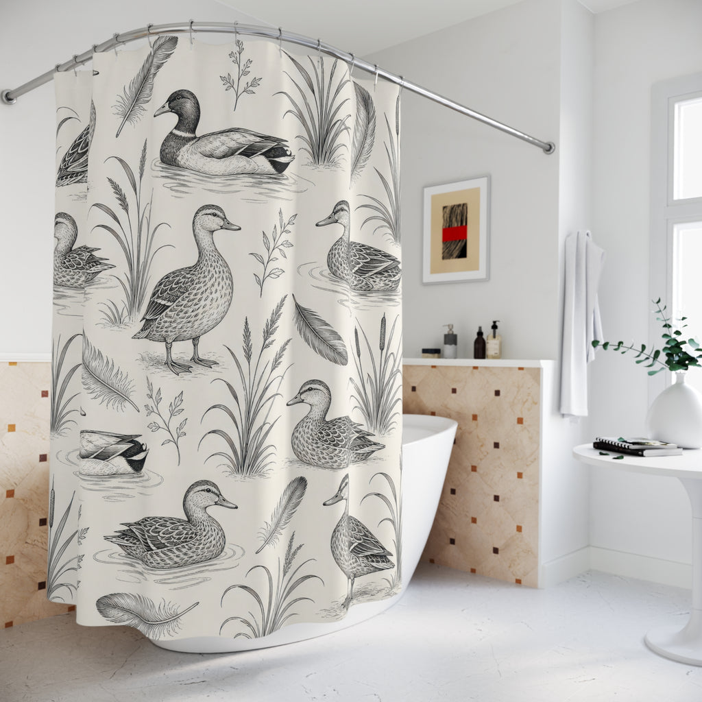Black White Sketch Duck Shower Curtain