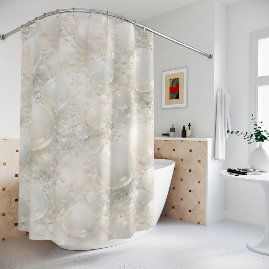 Abstract Bubble Shower Curtain – Ivory Pearl Celadon
