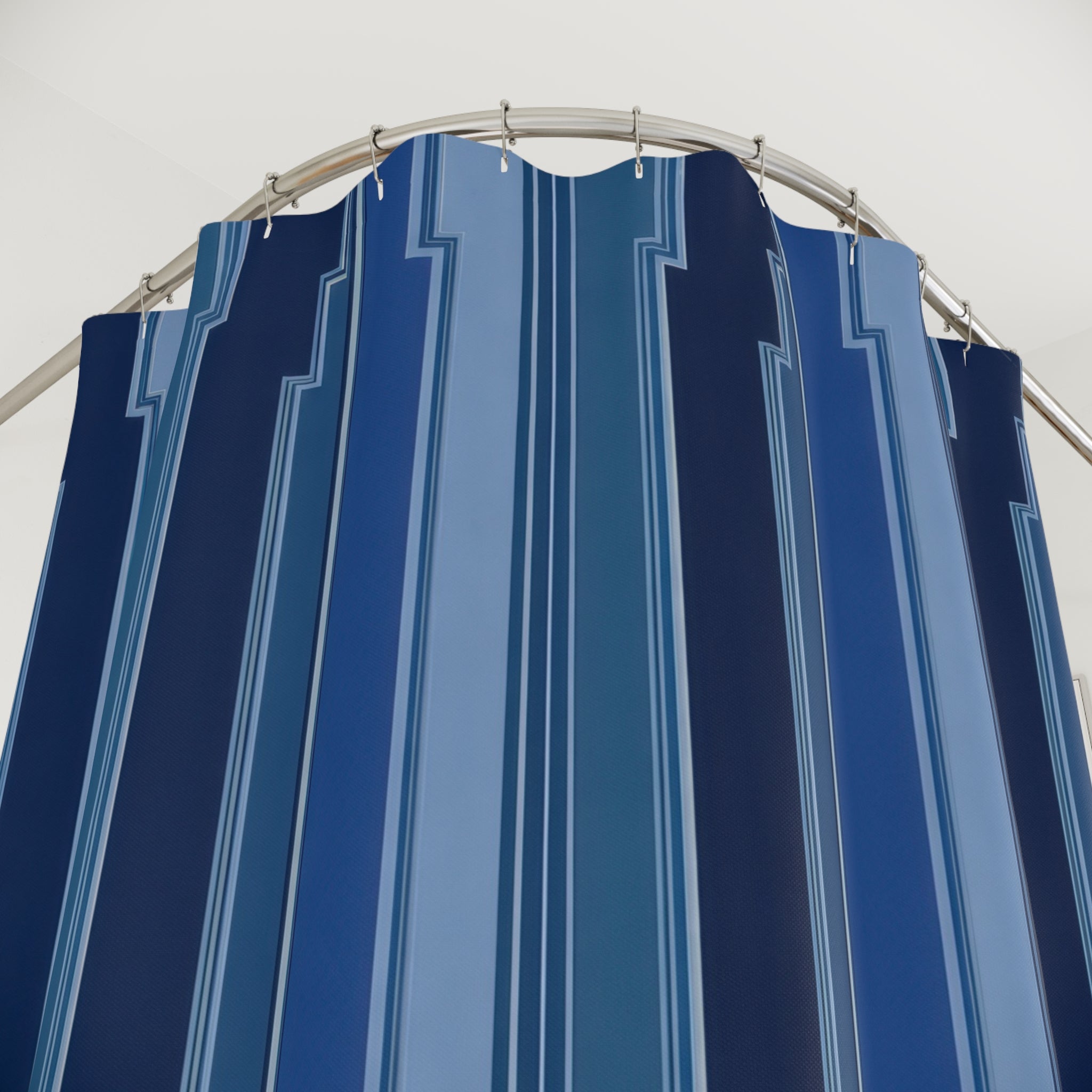 Navy Blue Stepped Stripe Shower Curtain