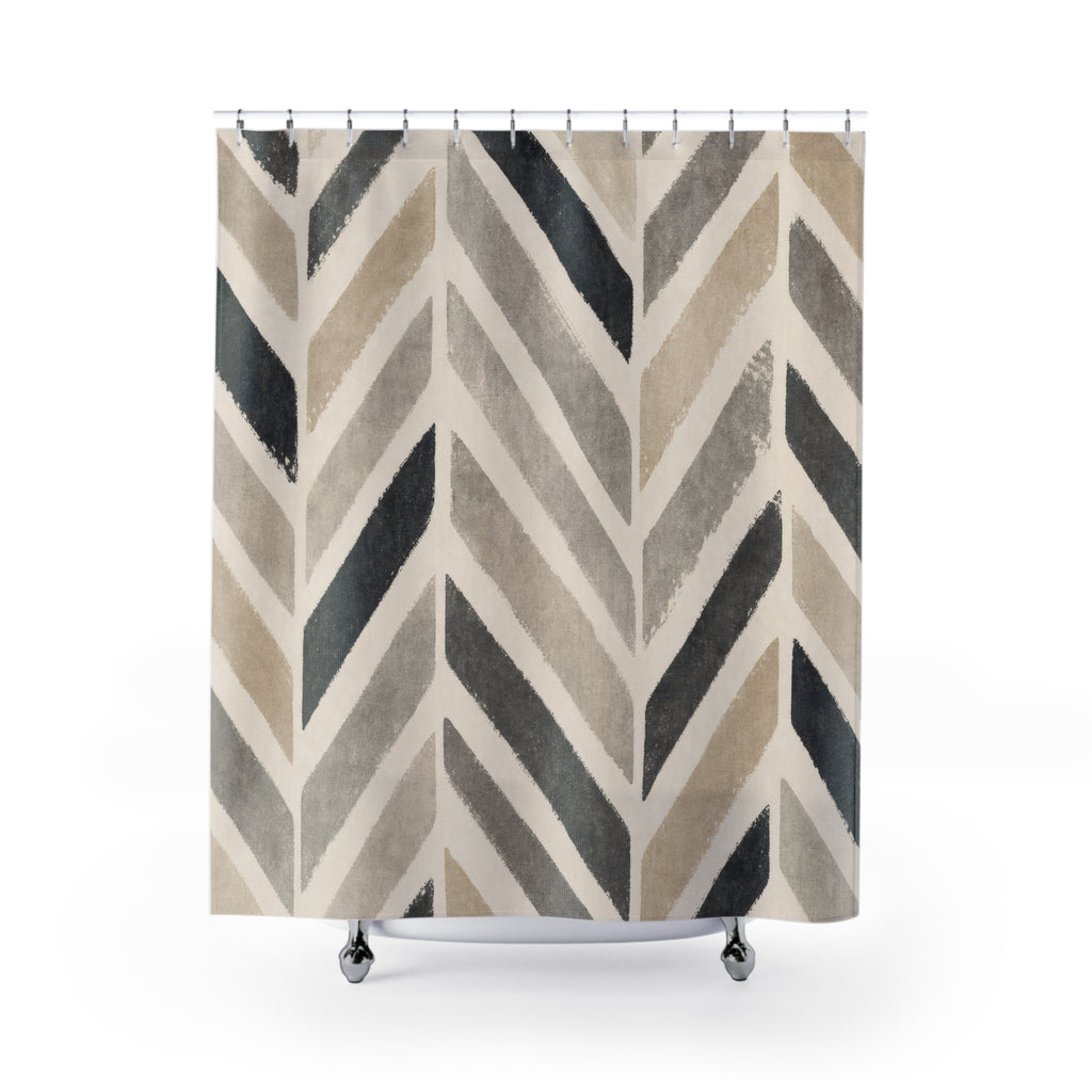 Black Beige Chevron Stripe Shower Curtain