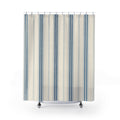 Denim Ticking Stripe Shower Curtain, Denim Blue Farmhouse Bathroom Decor, Cream Stripe Bath Curtain, Guest Bathroom Decor, Small Bath Decor