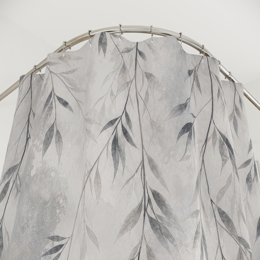 Gray Botanical Leaf Shower Curtain