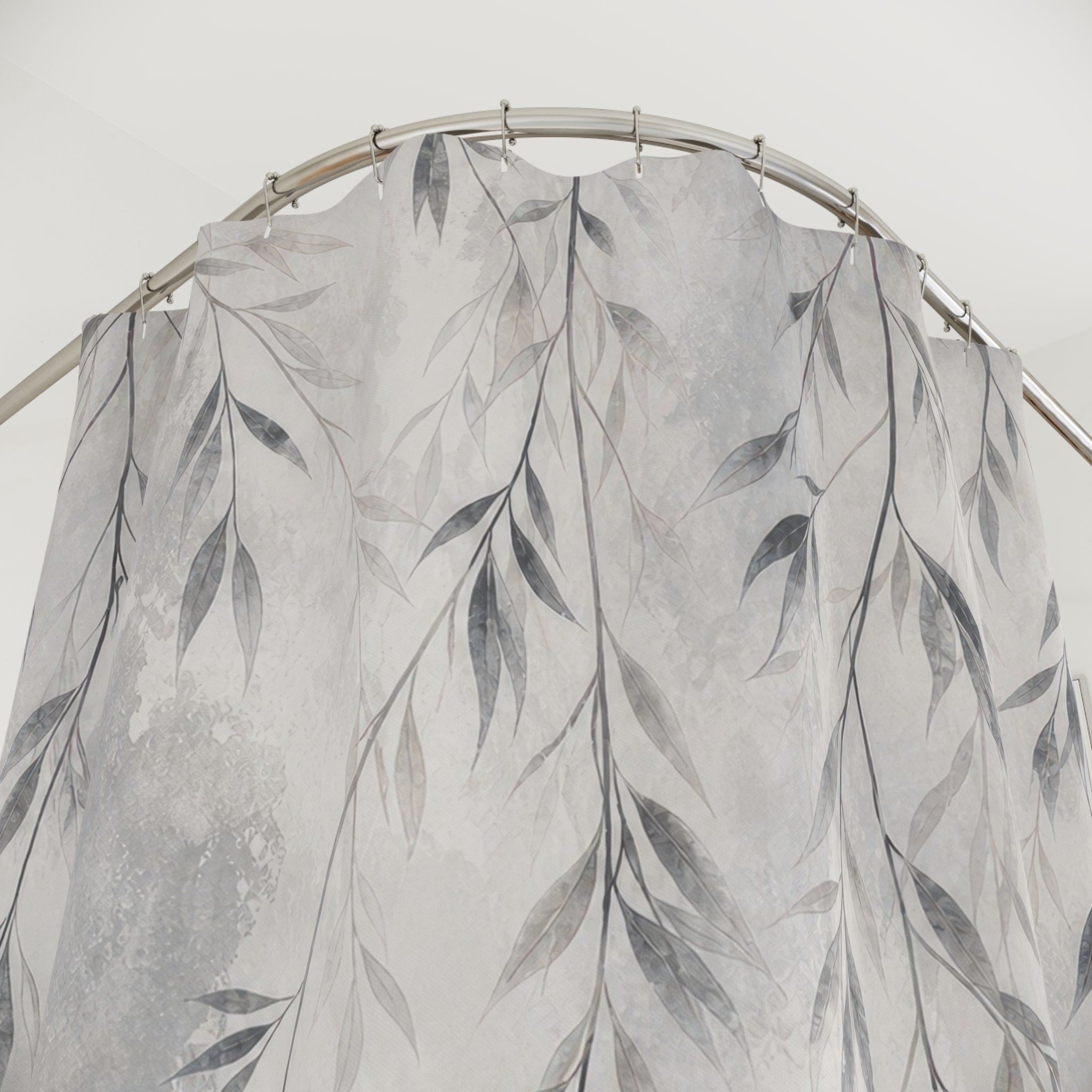 Gray Botanical Leaf Shower Curtain
