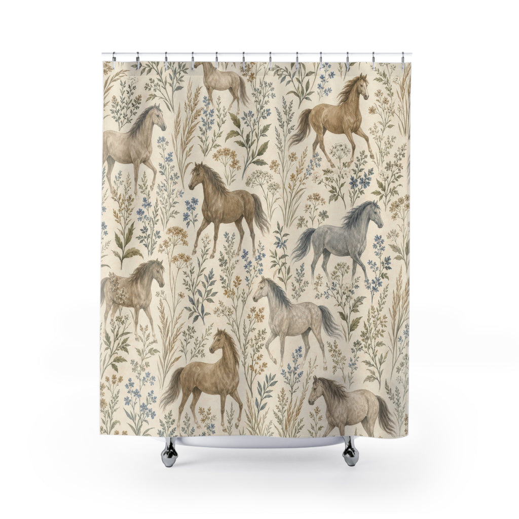 Country Horse Botanical Shower Curtain