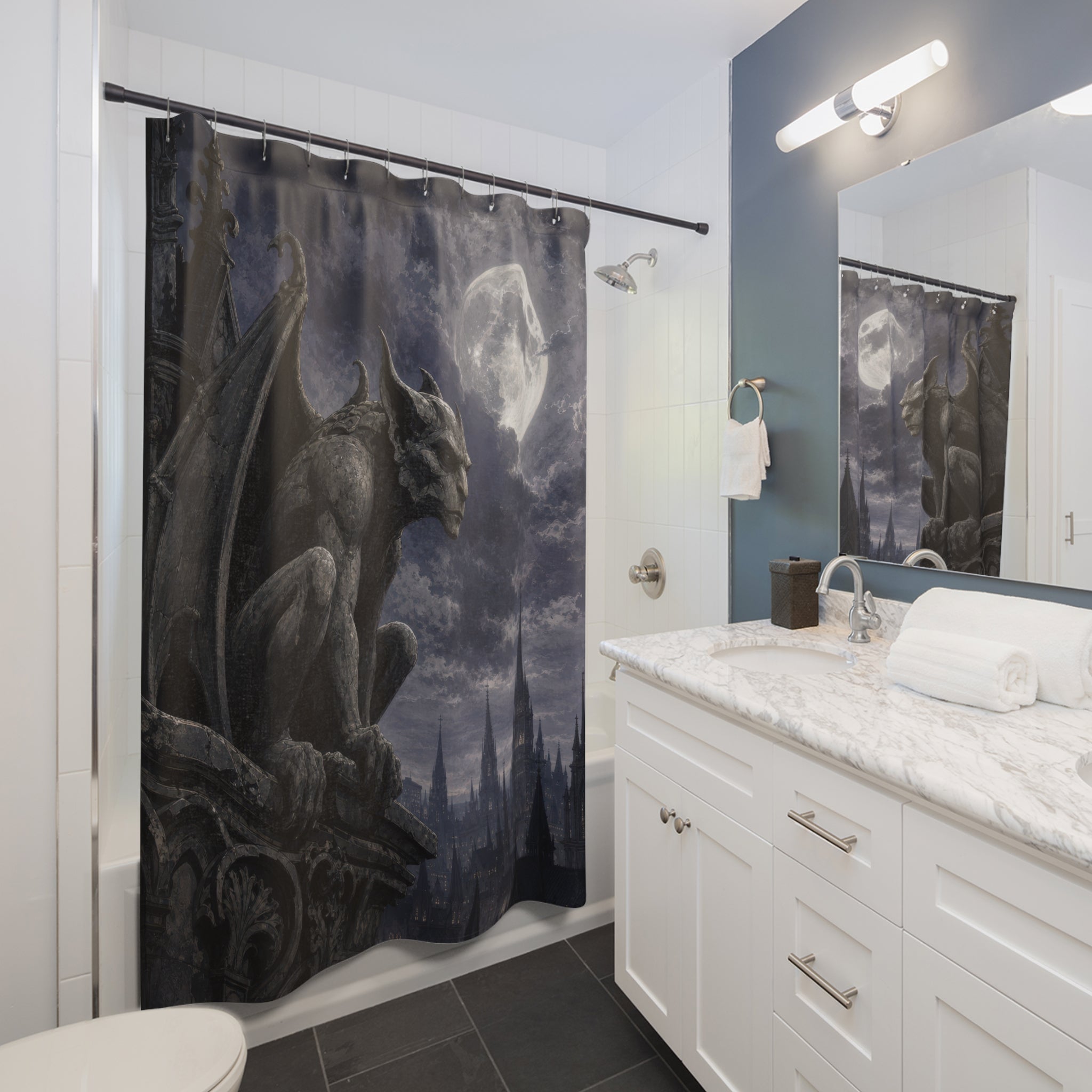 Moonlit Gargoyle Shower Curtain