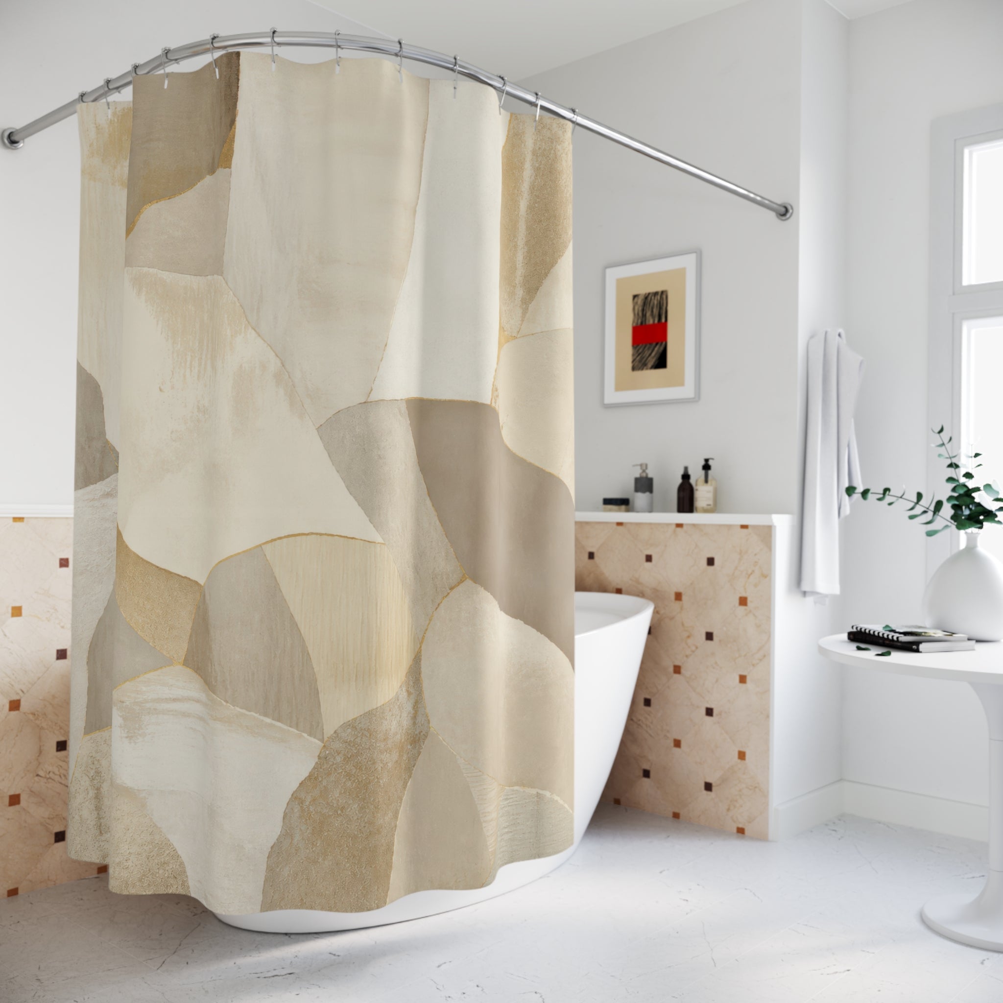 Neutral Abstract Collage Shower Curtain