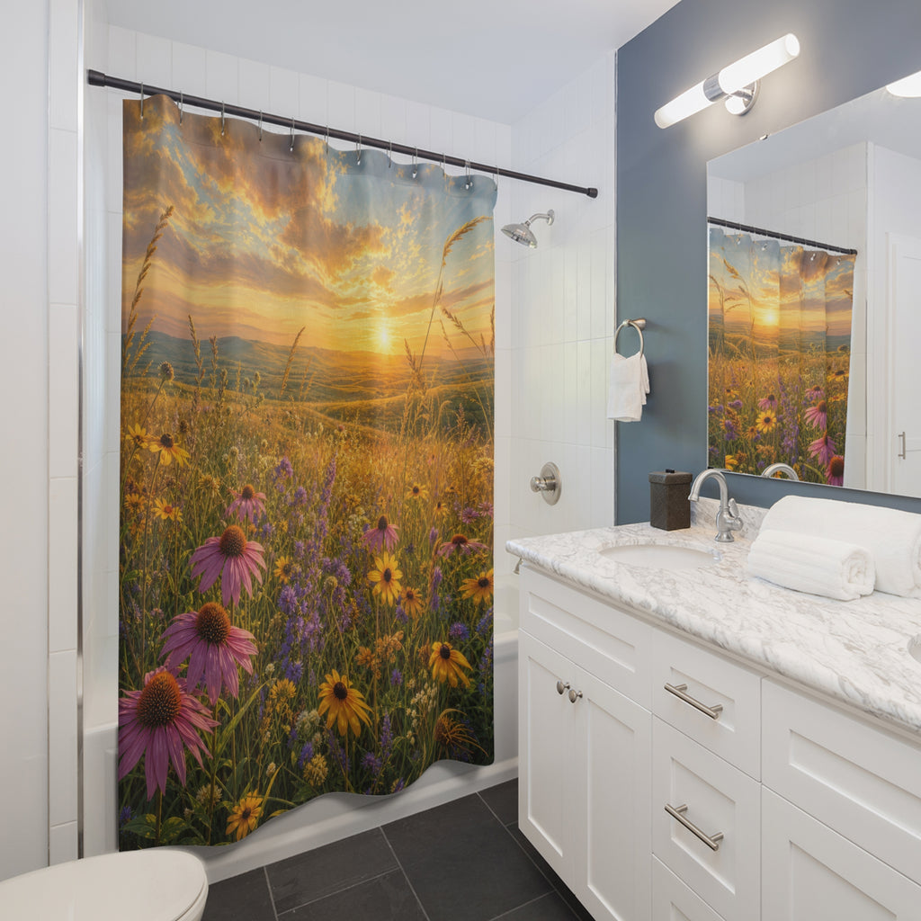 Prairie Wildflower Golden Hour Shower Curtain