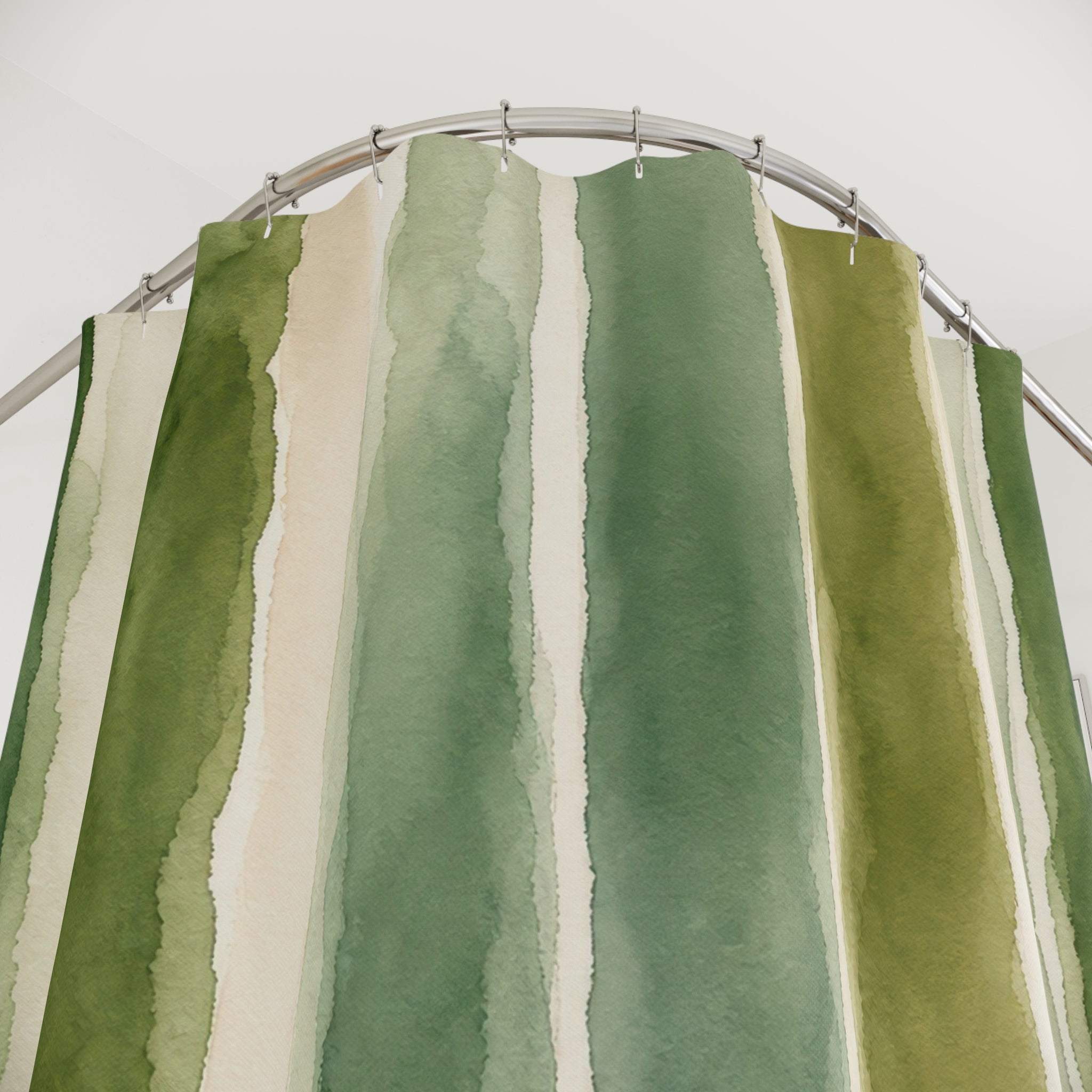 Forest Sage Green Brush Stripe Watercolor Striped Modern Cream Shower Curtain