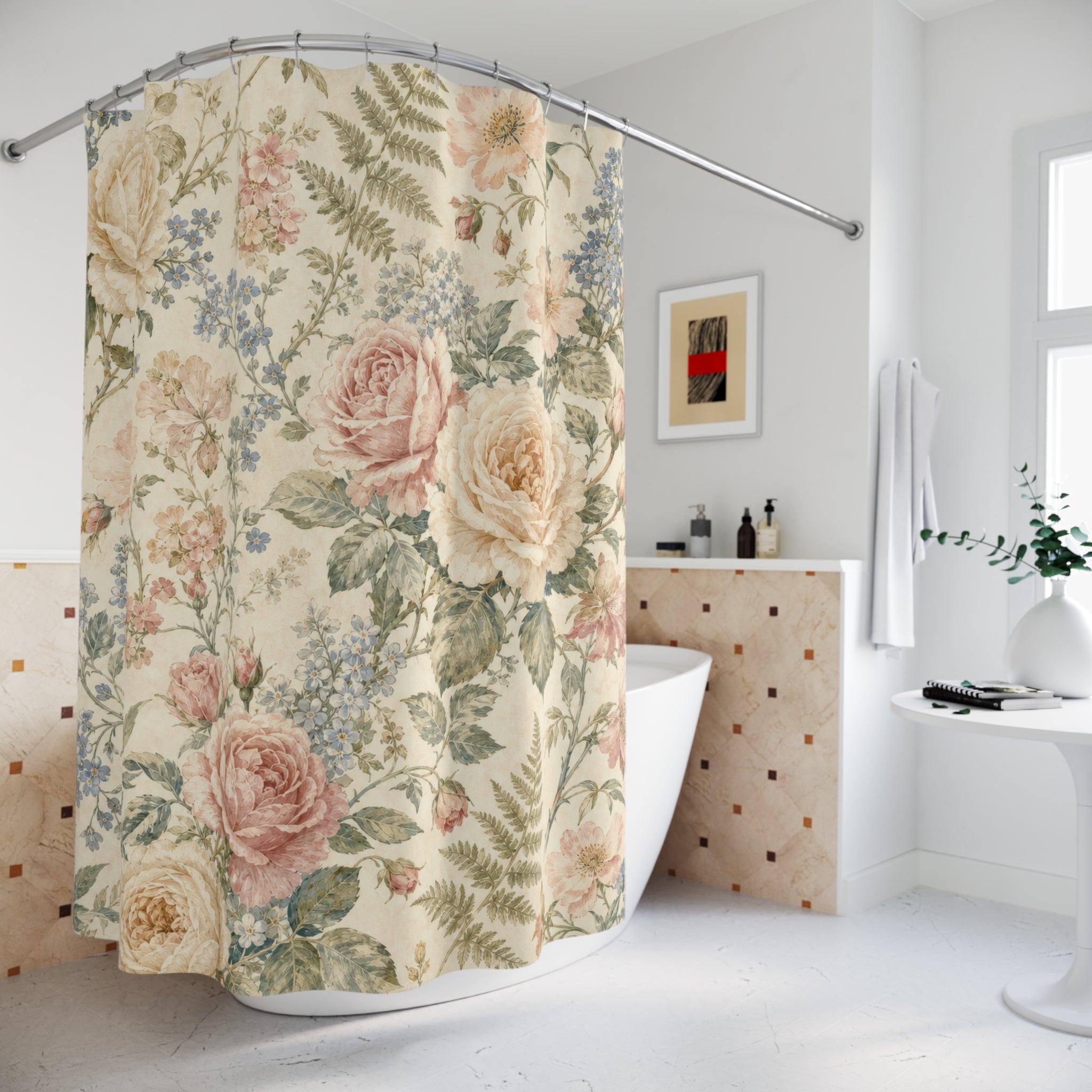 Cream Garden Rose Shower Curtain