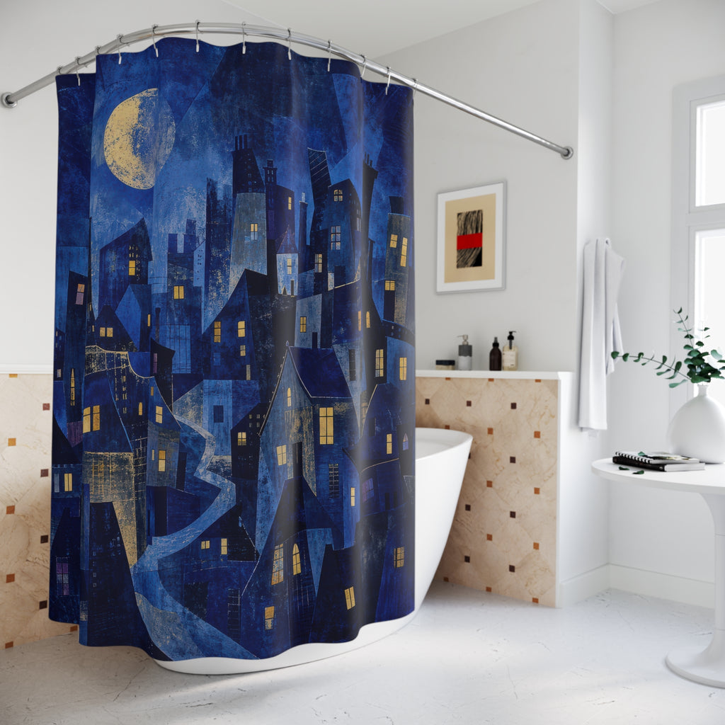 Dark Blue Rooftop Nocturne Shower Curtain