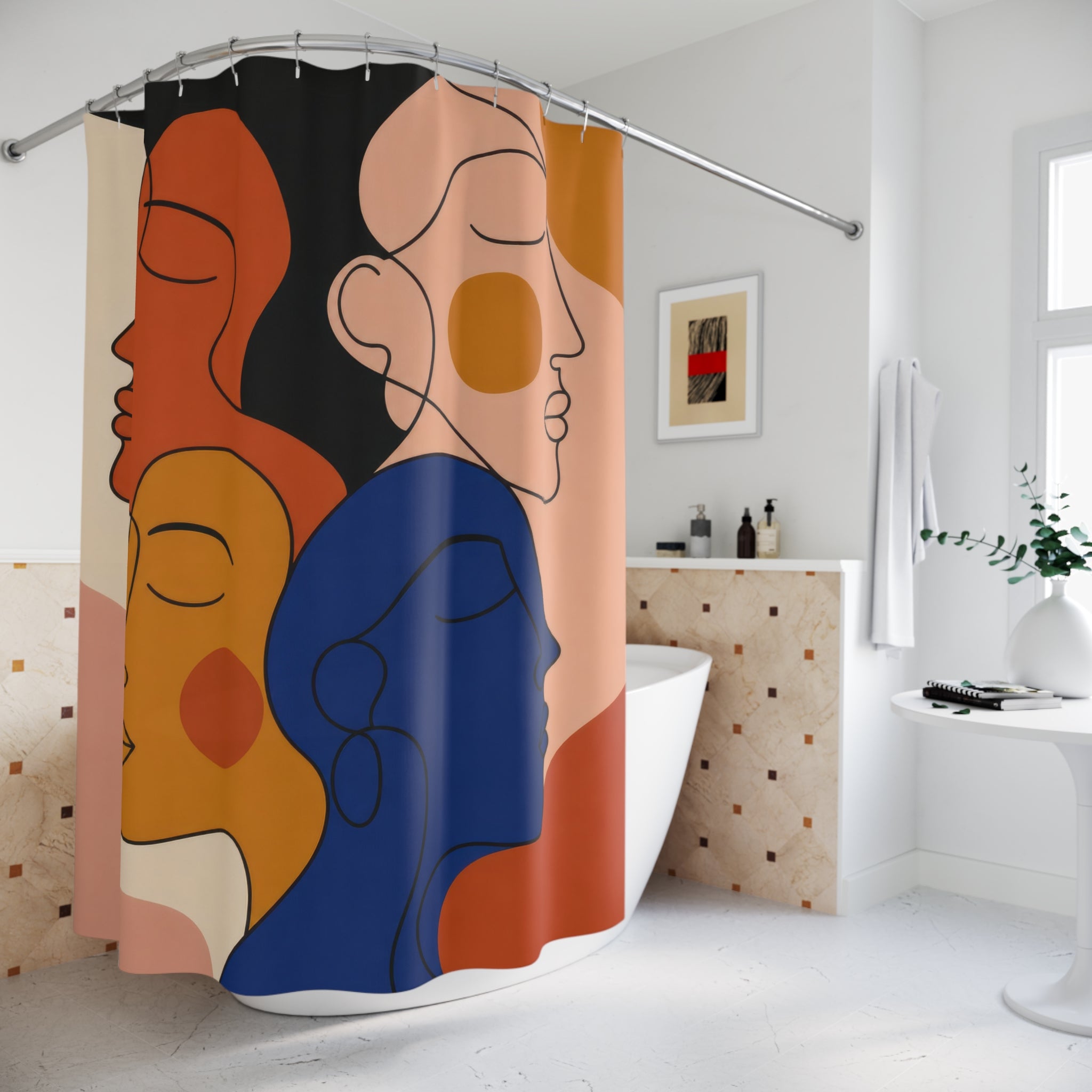 Abstract Face Line Art Shower Curtain