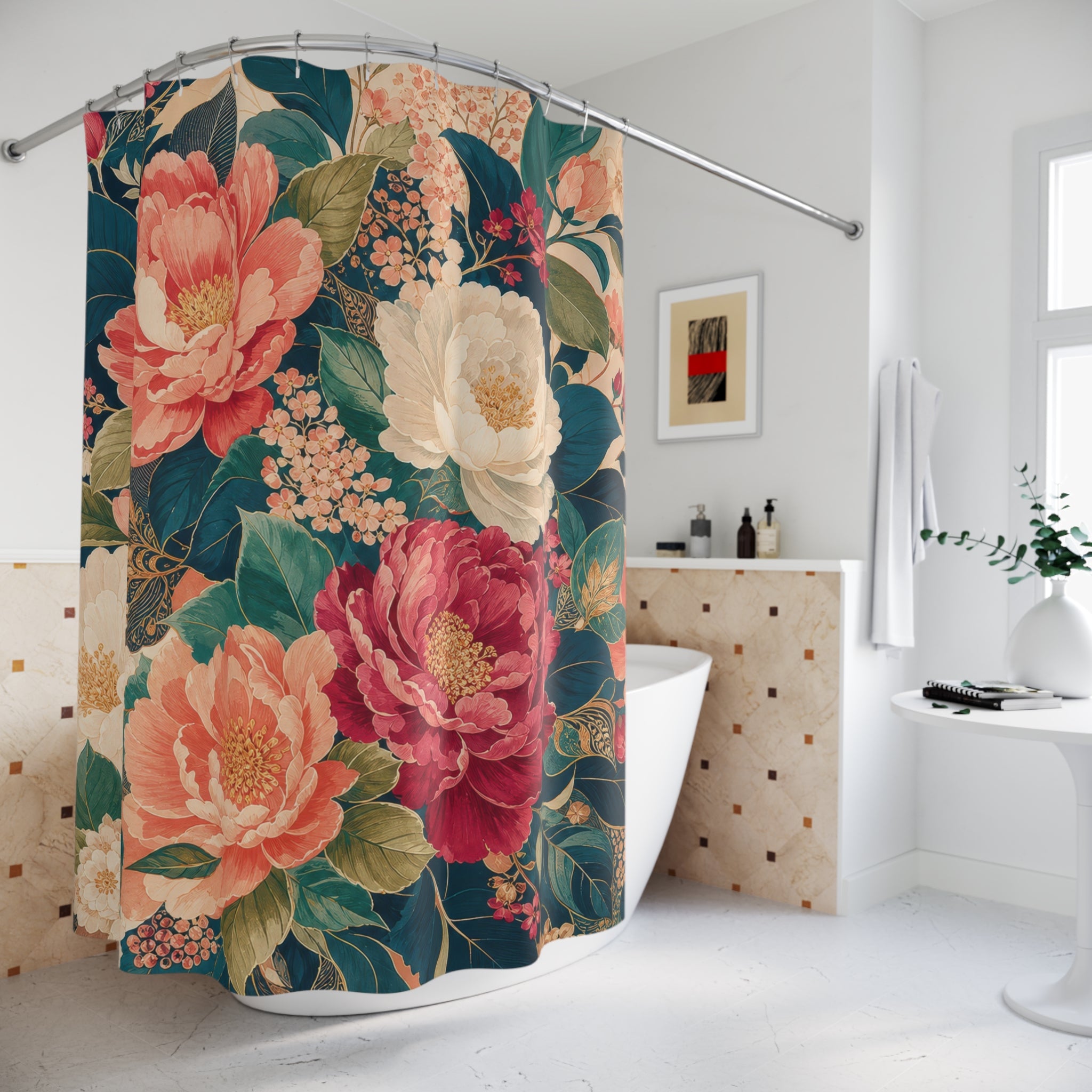 Large Peony Bouquet Shower Curtain