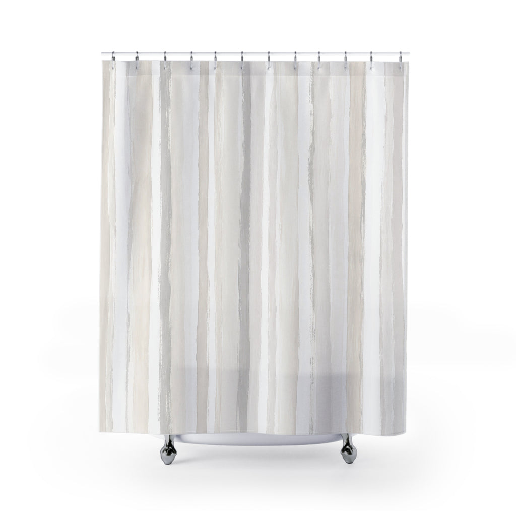Gray Beige Watercolor Pinstripe Shower Curtain