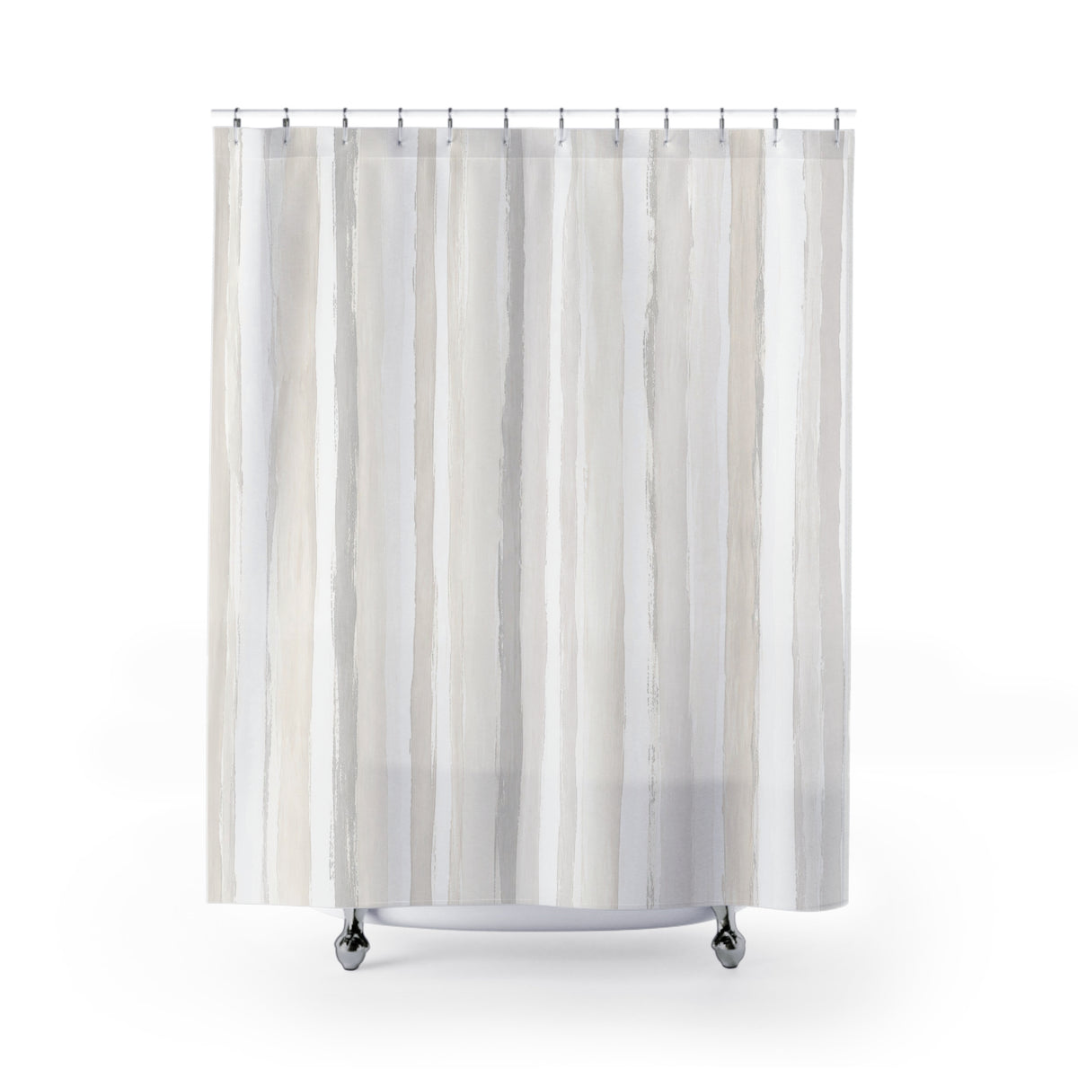 Gray Beige Watercolor Pinstripe Shower Curtain