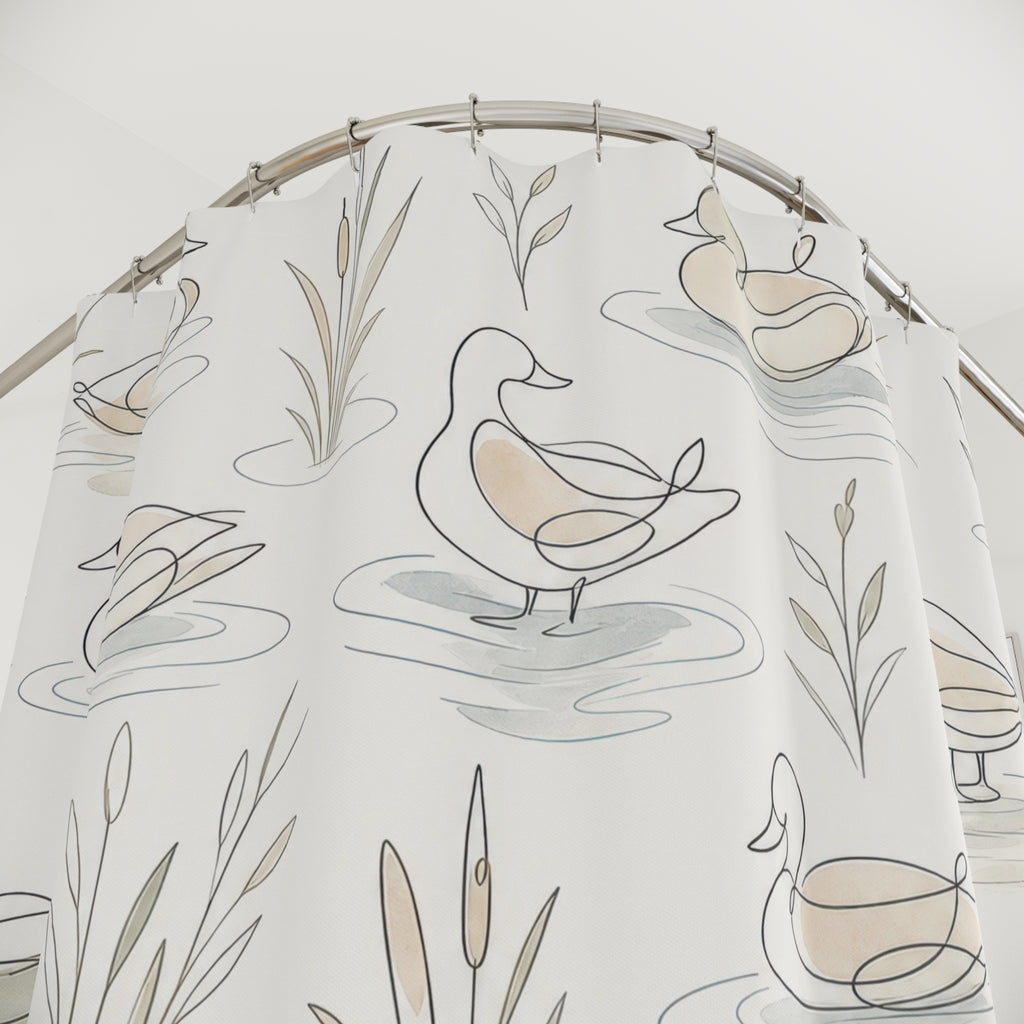 Minimal Line Art Duck Shower Curtain