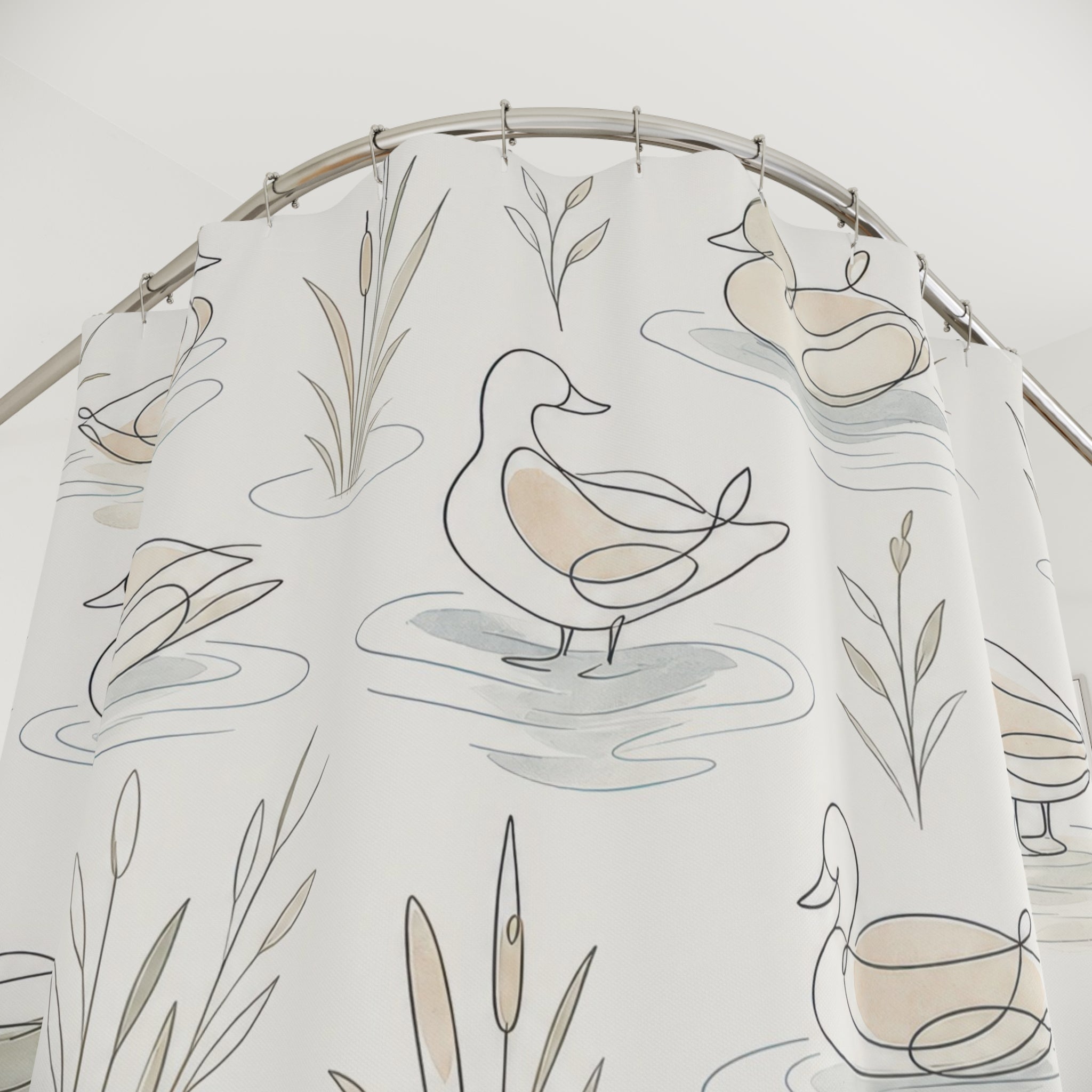 Minimal Line Art Duck Shower Curtain