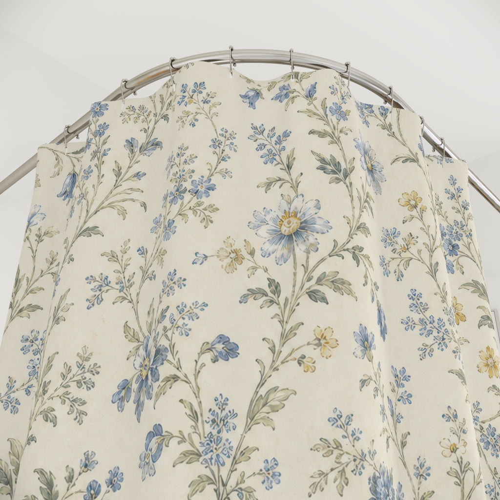 Vintage Cottage Blue Floral Shower Curtain
