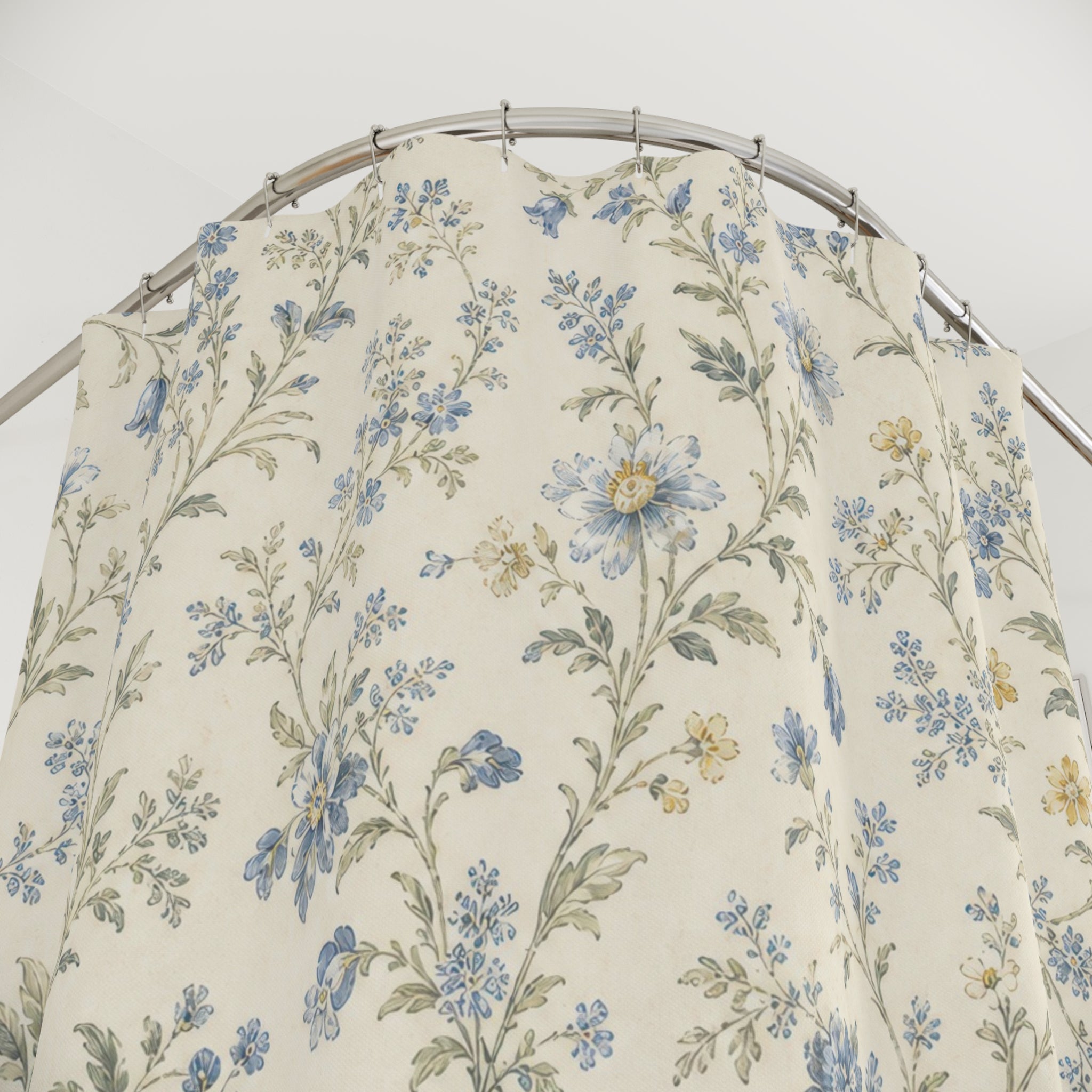 Vintage Cottage Blue Floral Shower Curtain