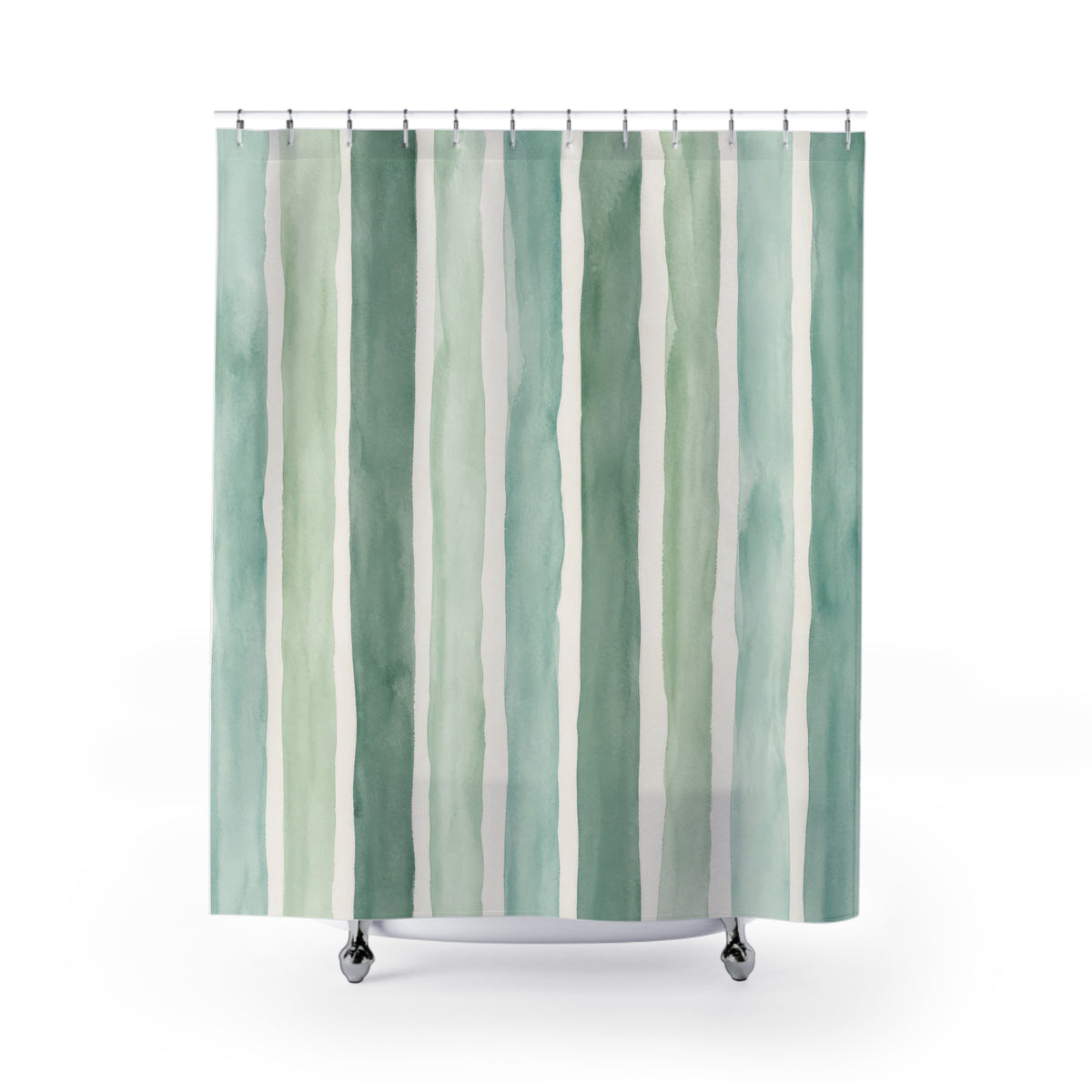 Aqua Mint Green Brush Stripe Shower Curtain