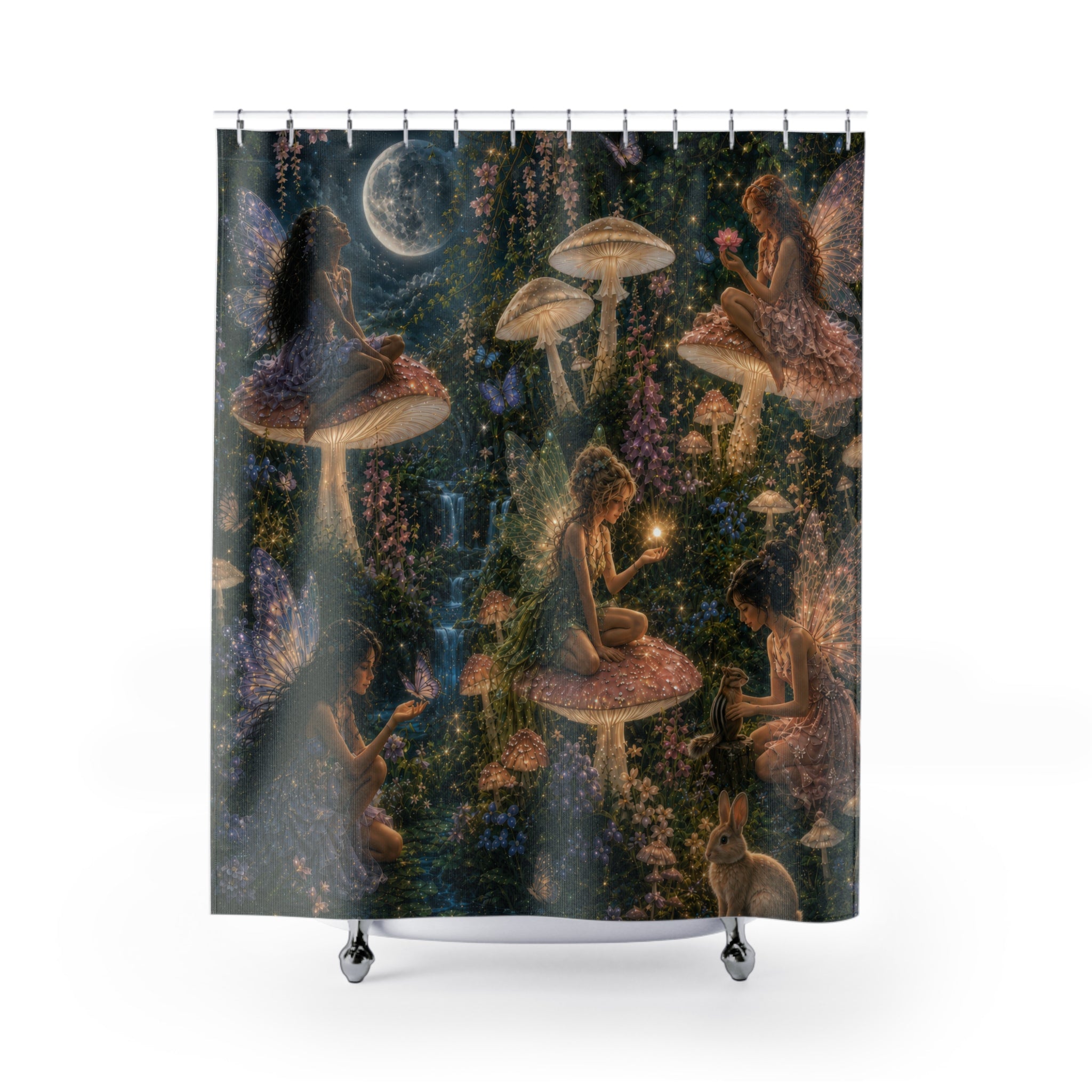 Fairycore Shower Curtain: Moonlit Mushrooms