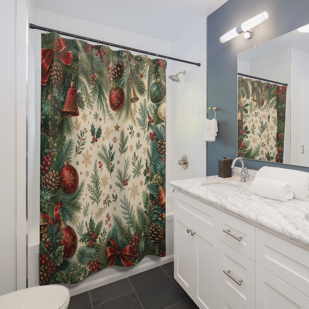 Evergreen Ornament Garland Shower Curtain