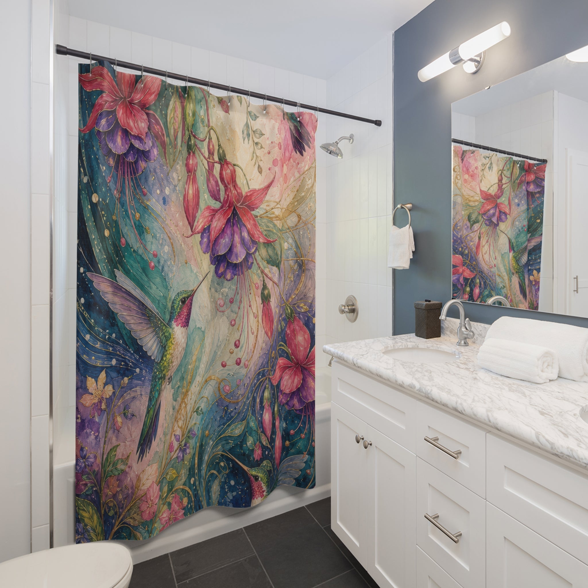 Hummingbird Fuchsia Current Shower Curtain