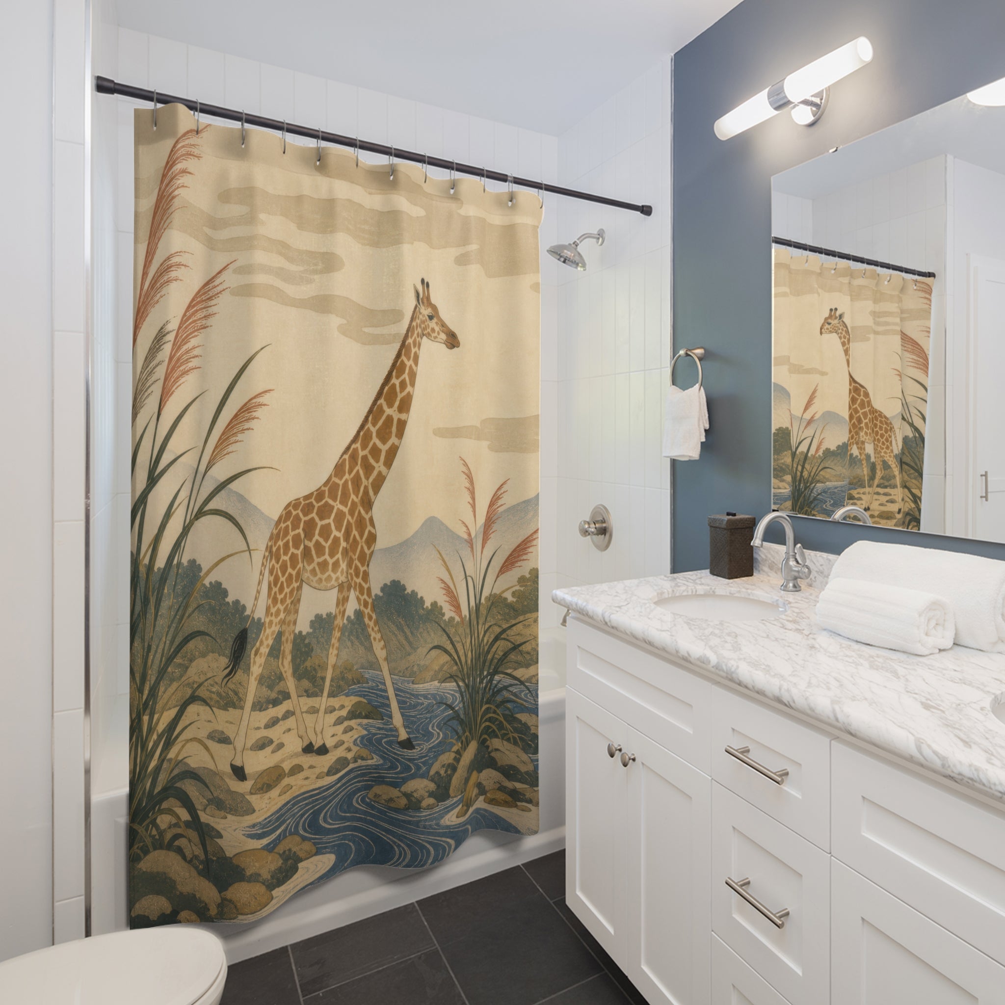 Vintage Safari River Scene Shower Curtain