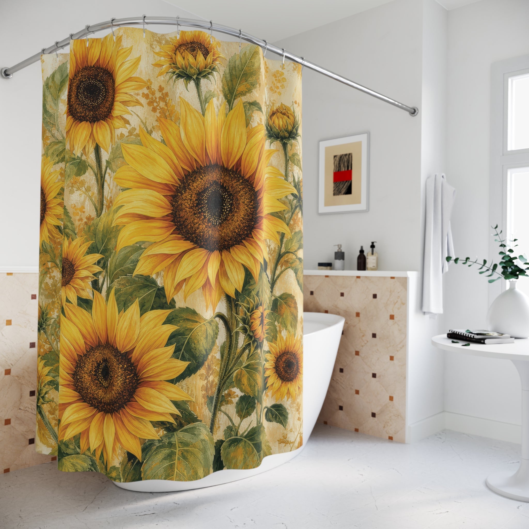 Sunflower Shower Curtain: Yellow Flower Botanical