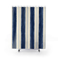 Navy Indigo Cream Brush Stripe Shower Curtain