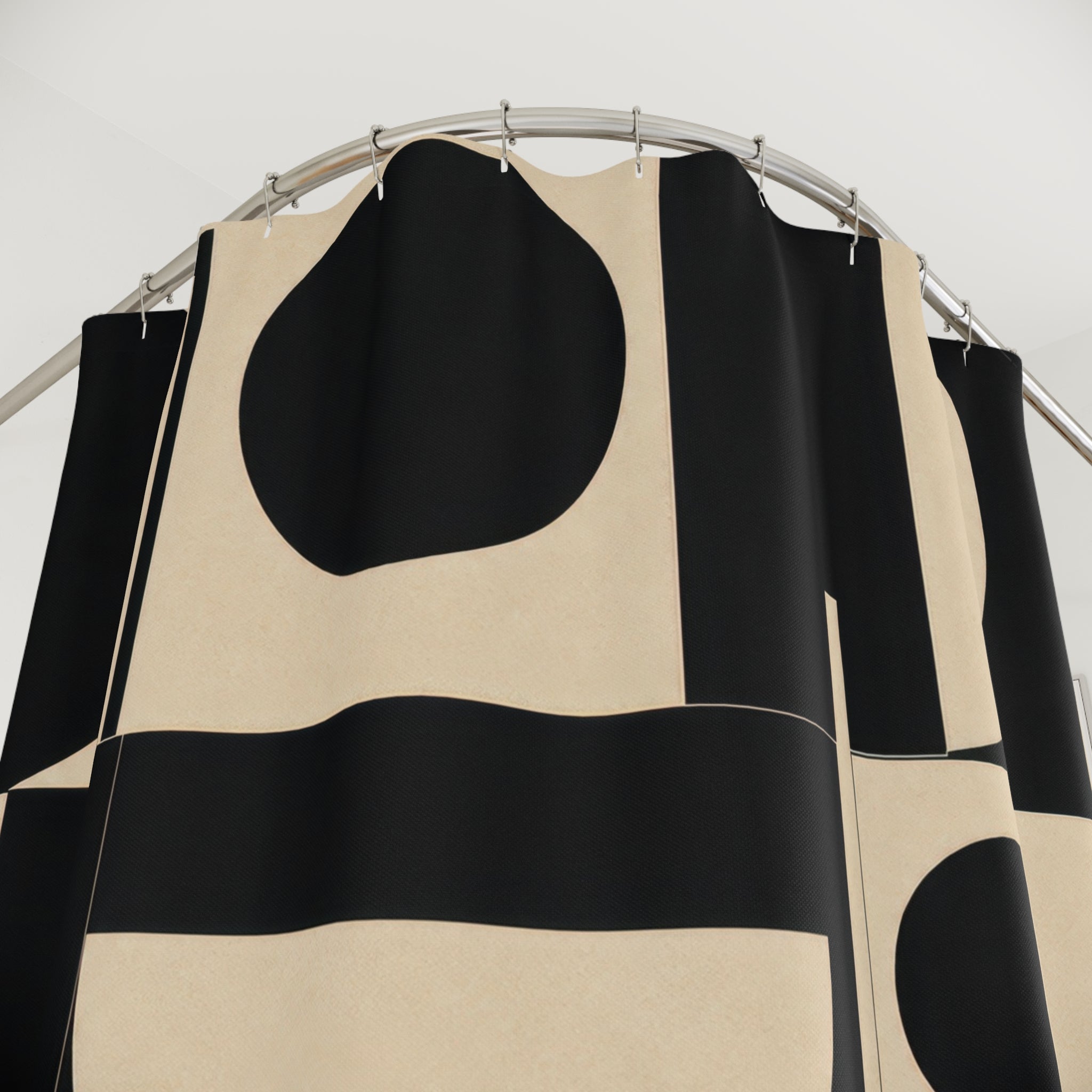 Black Cream Abstract Circle Shower Curtain