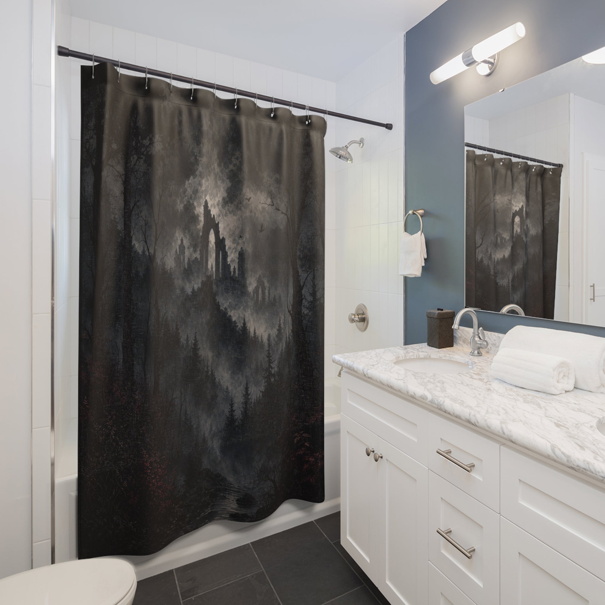 Misty Forest Ruins Shower Curtain
