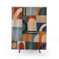 Modernist patchwork color blocks shower curtain with full front view