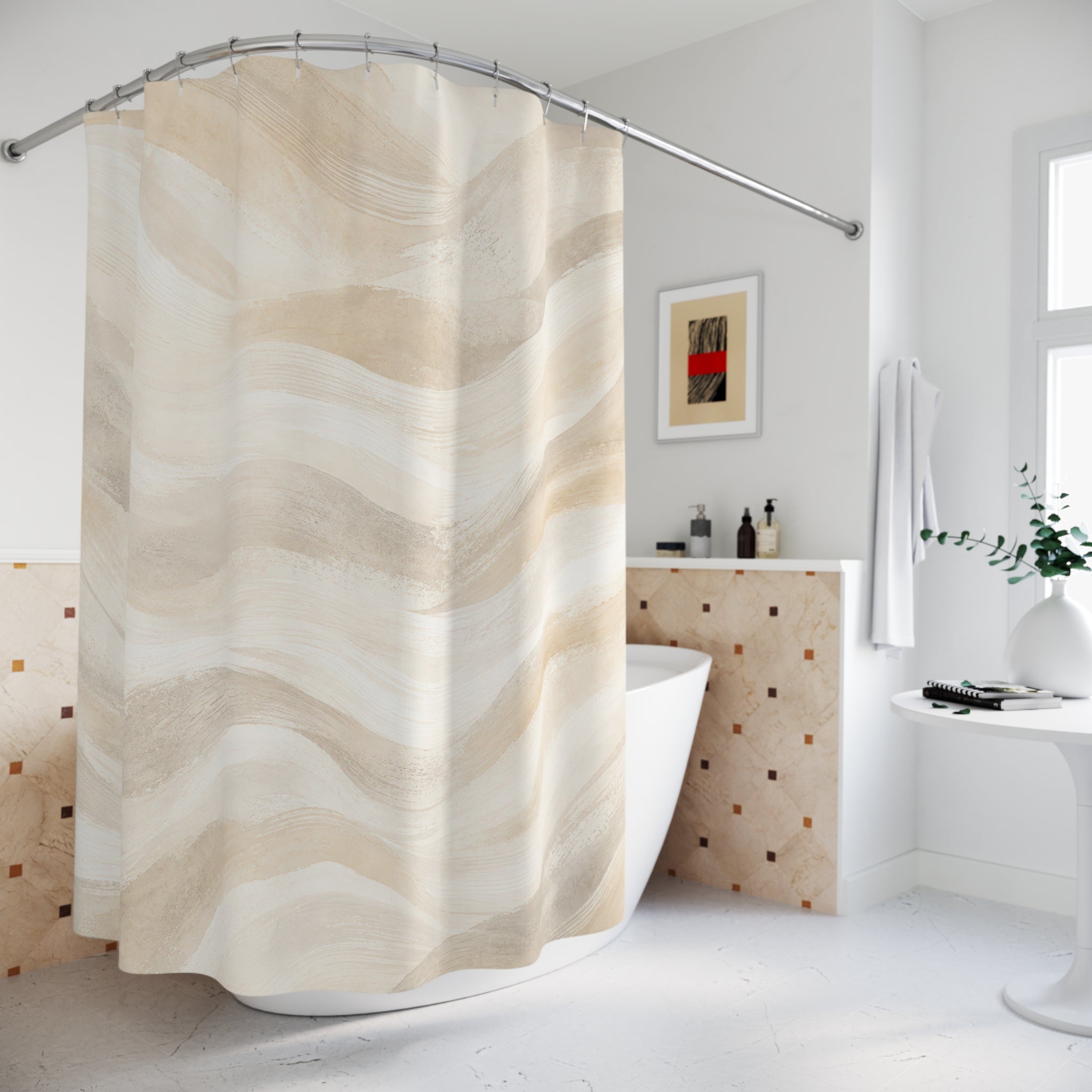 Ivory Cream Wave Shower Curtain