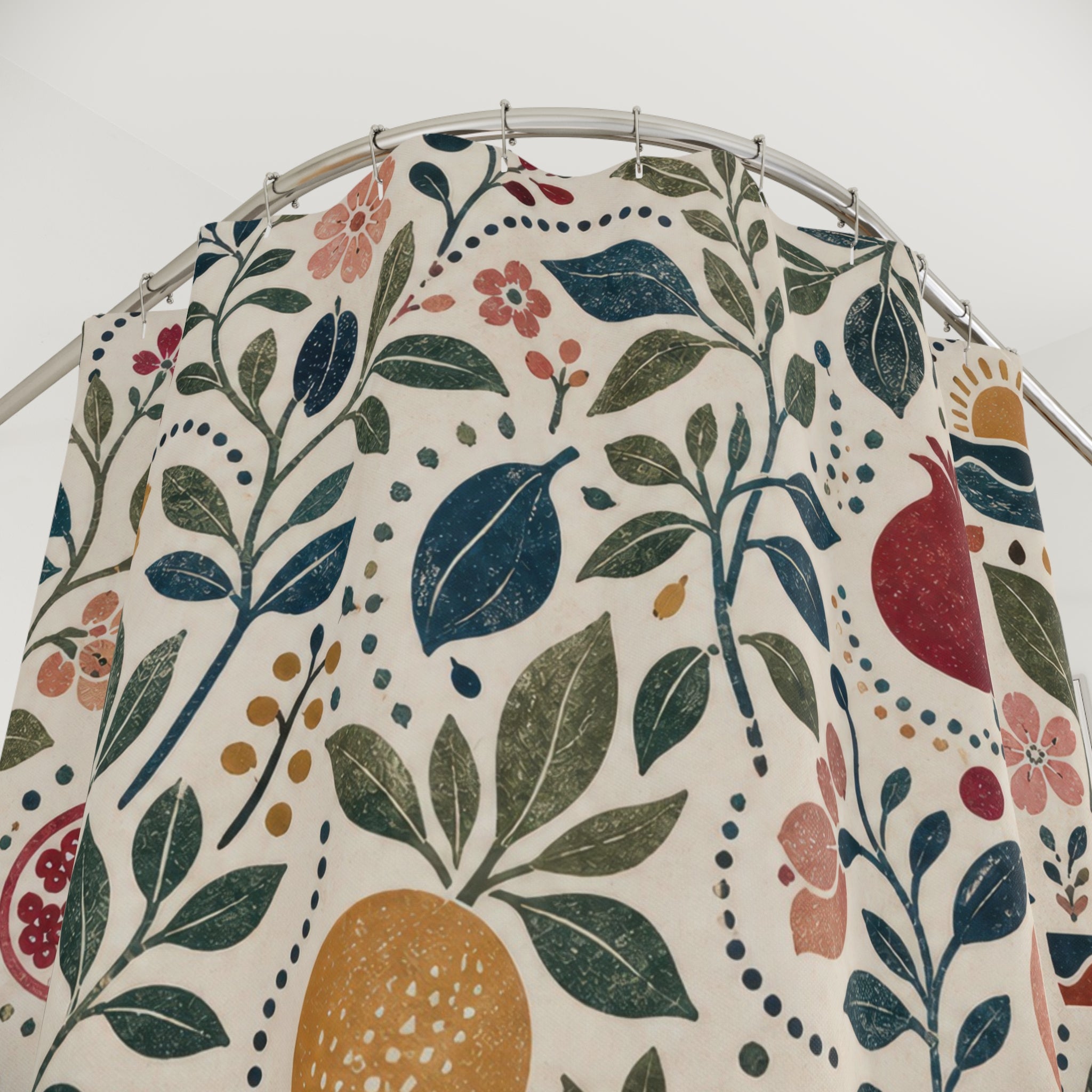 Pomegranate Folk Floral Shower Curtain
