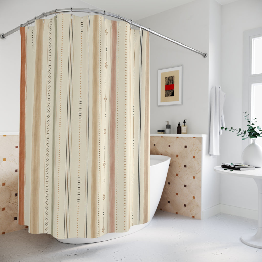 Cream Tan Sparse Diamond Pinstripe Shower Curtain