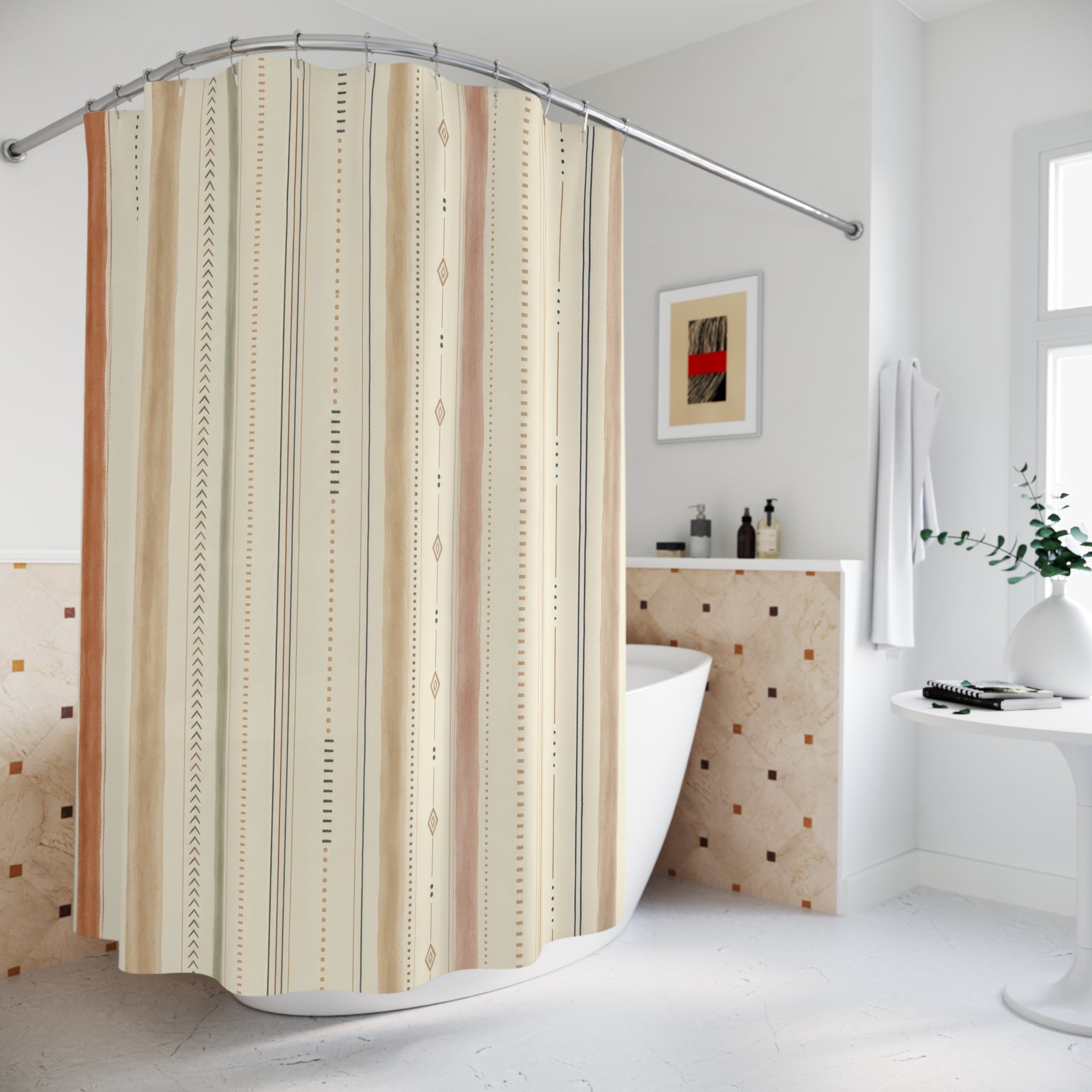 Cream Tan Sparse Diamond Pinstripe Shower Curtain