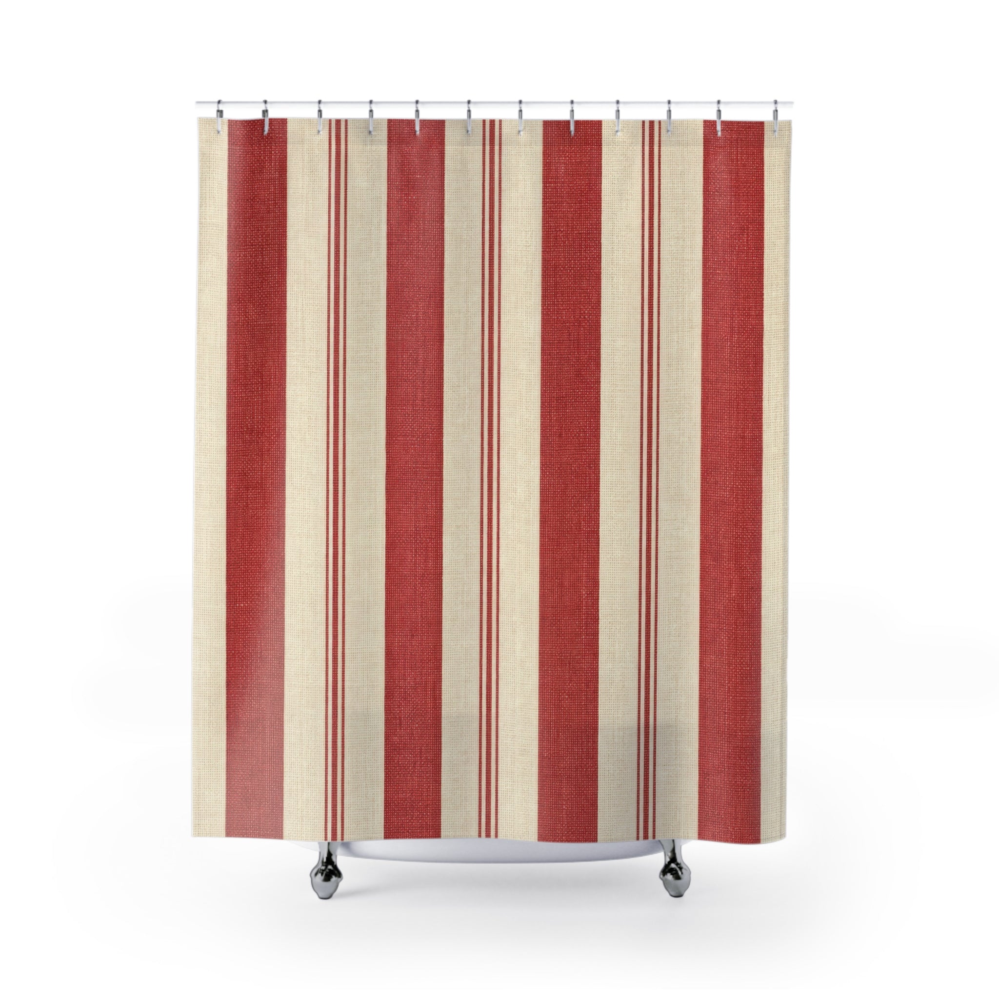 Red and White Deckchair Stripe Shower Curtain: Venetian Resort