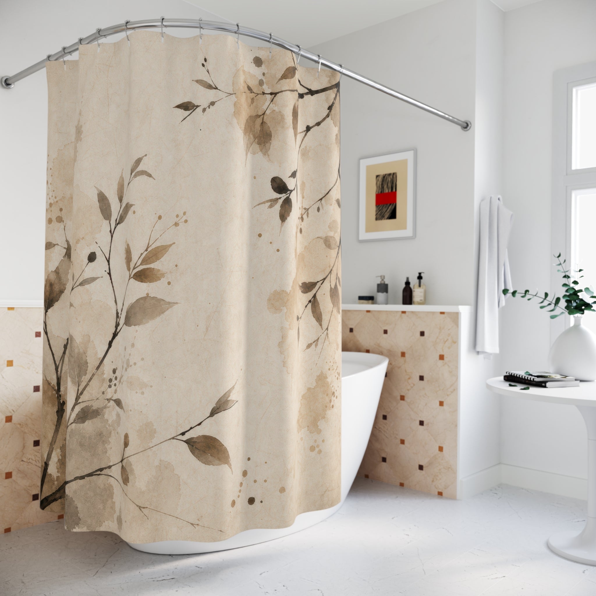 Brown Beige Branch Silhouette Shower Curtain