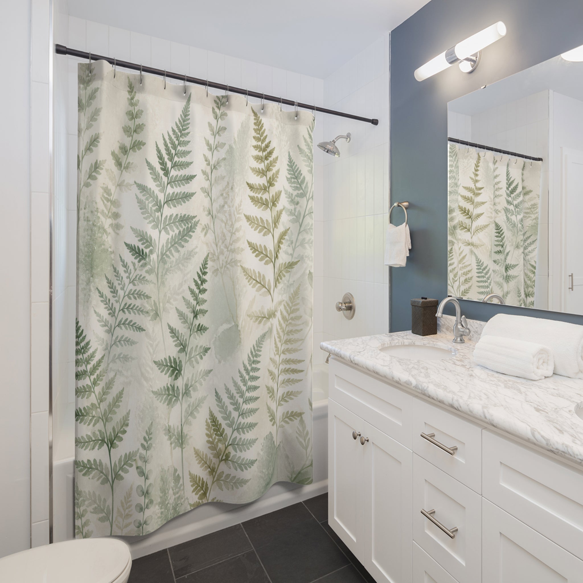 Soft Green Watercolor Fronds Shower Curtain
