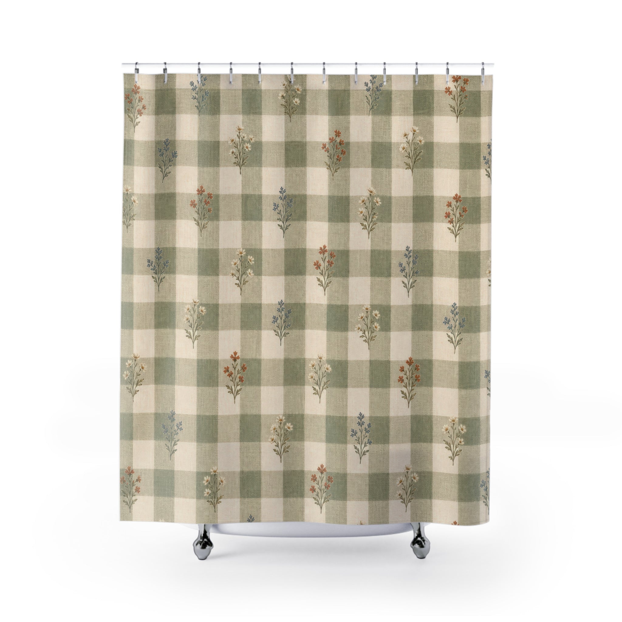 Sage Green Gingham Shower Curtain