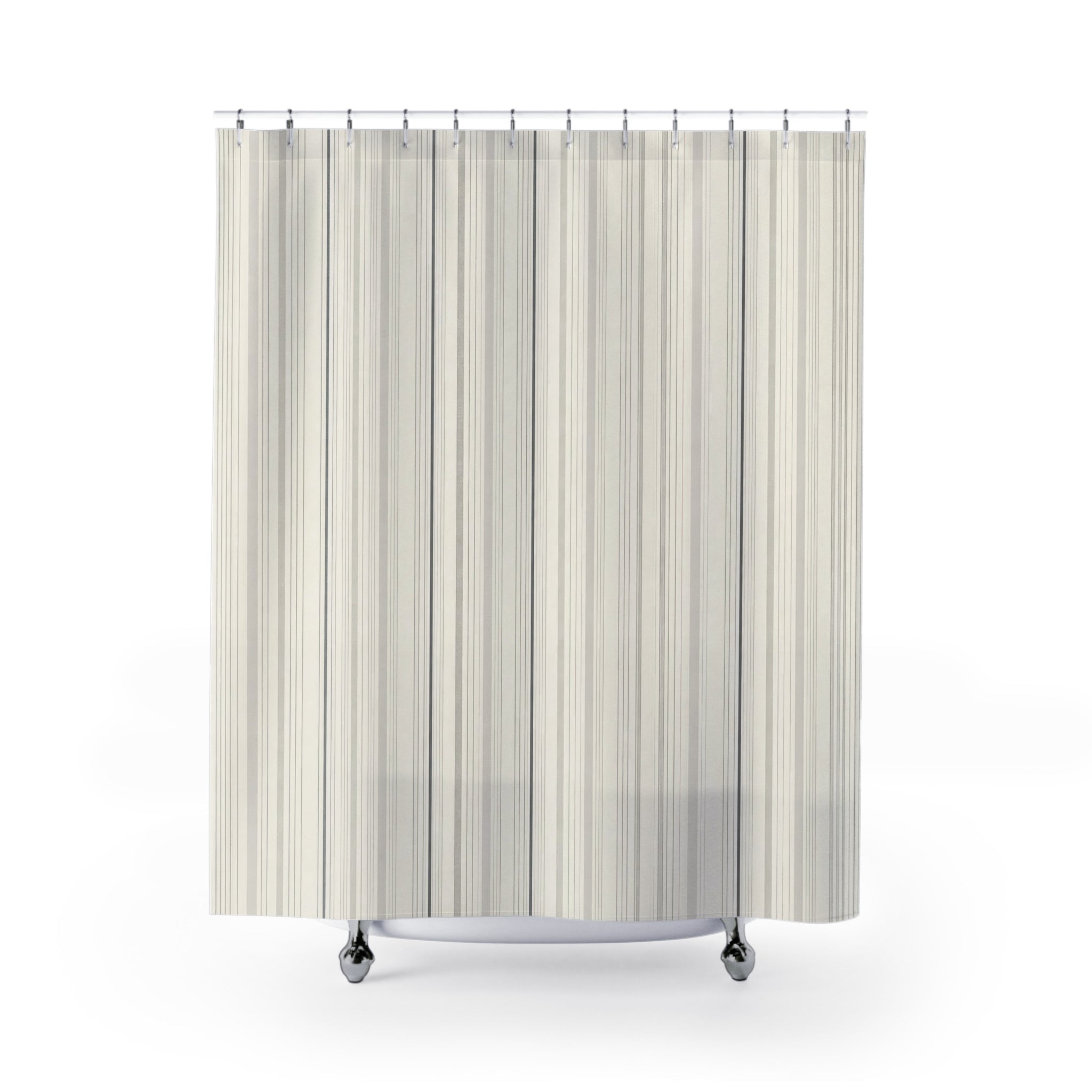 Ivory Grey Pinstripe Shower Curtain
